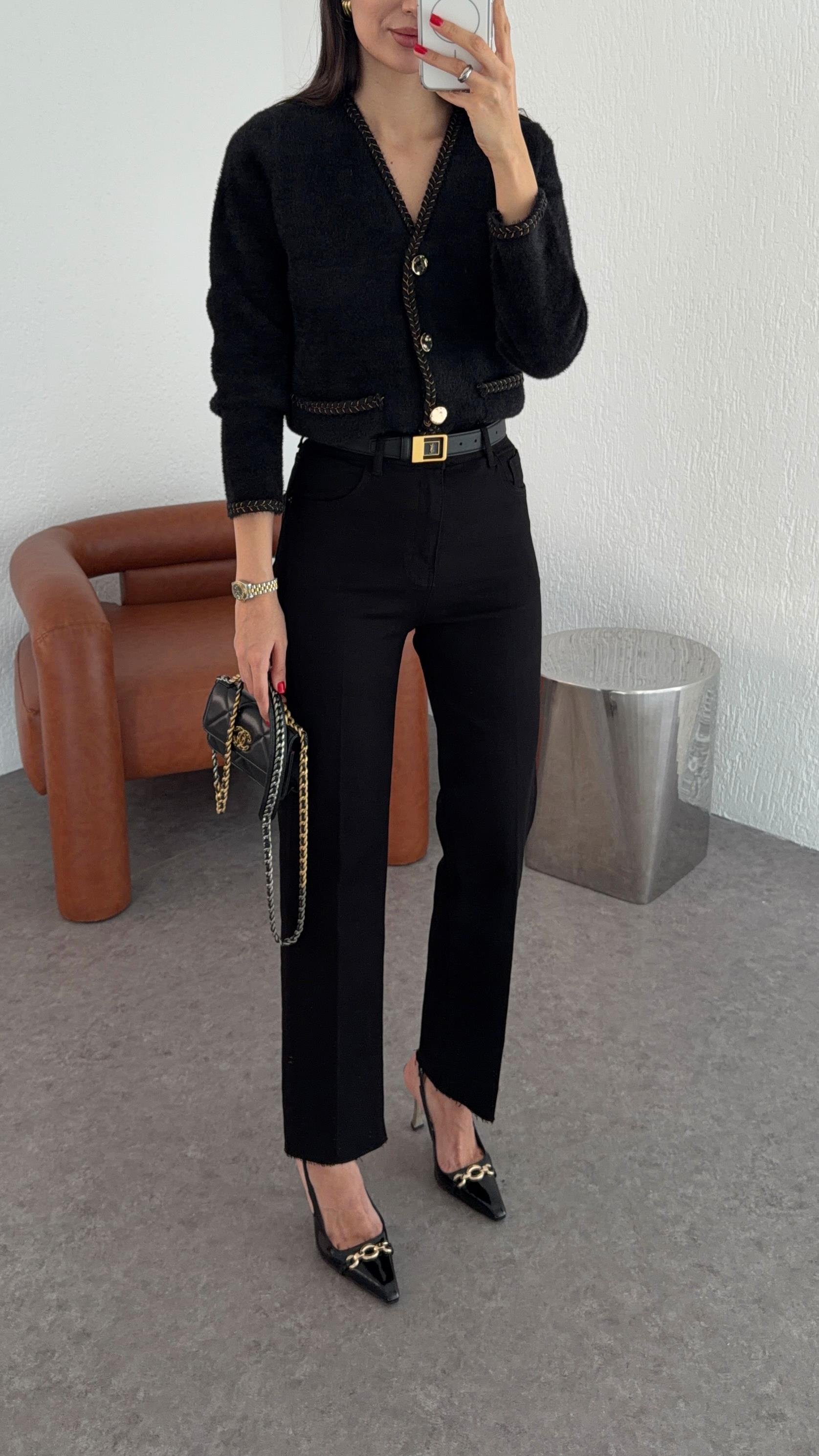Likralı Siyah Momfit Jean
