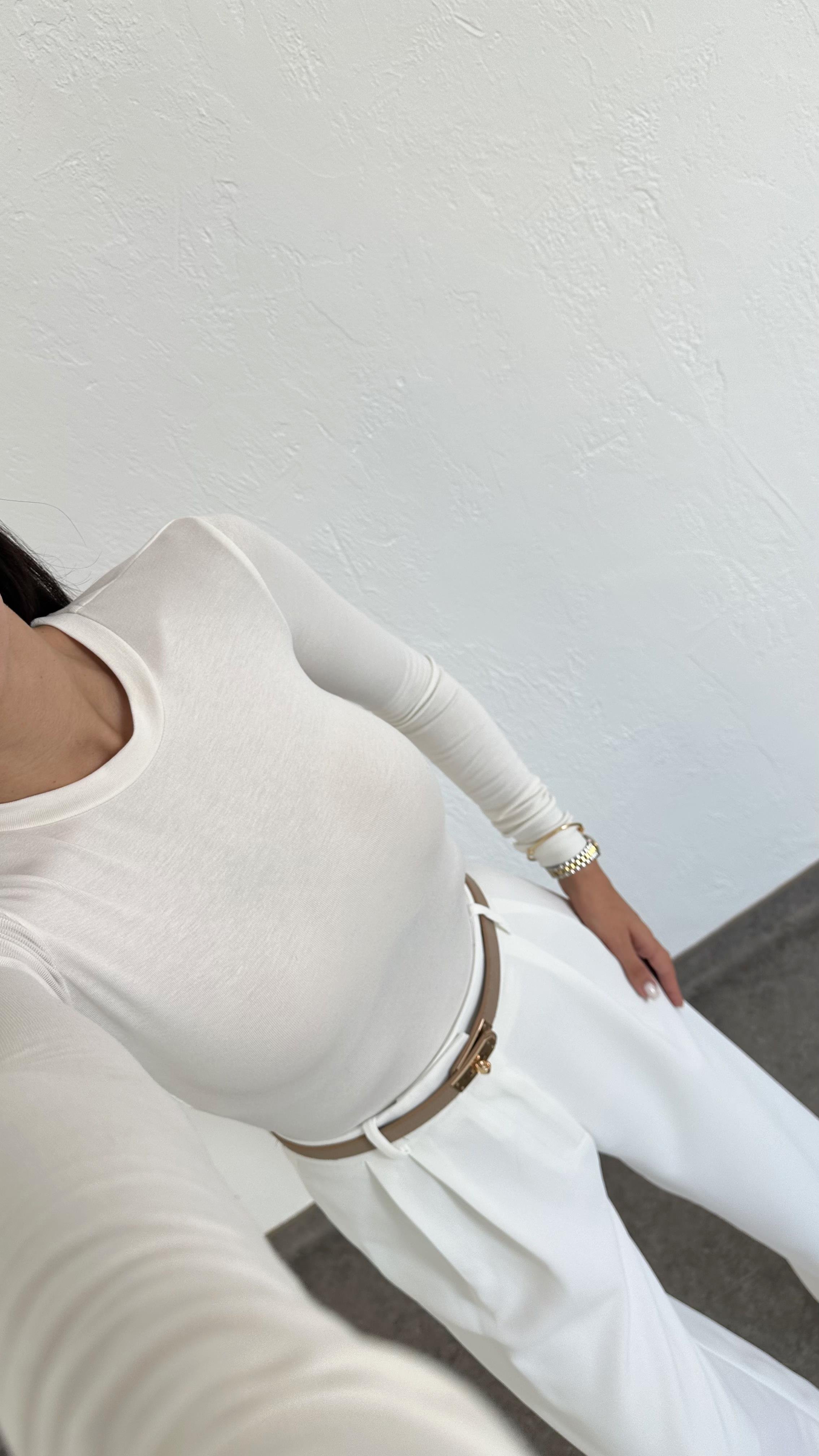 Likralı Soft Touch Beyaz Basic Bluz