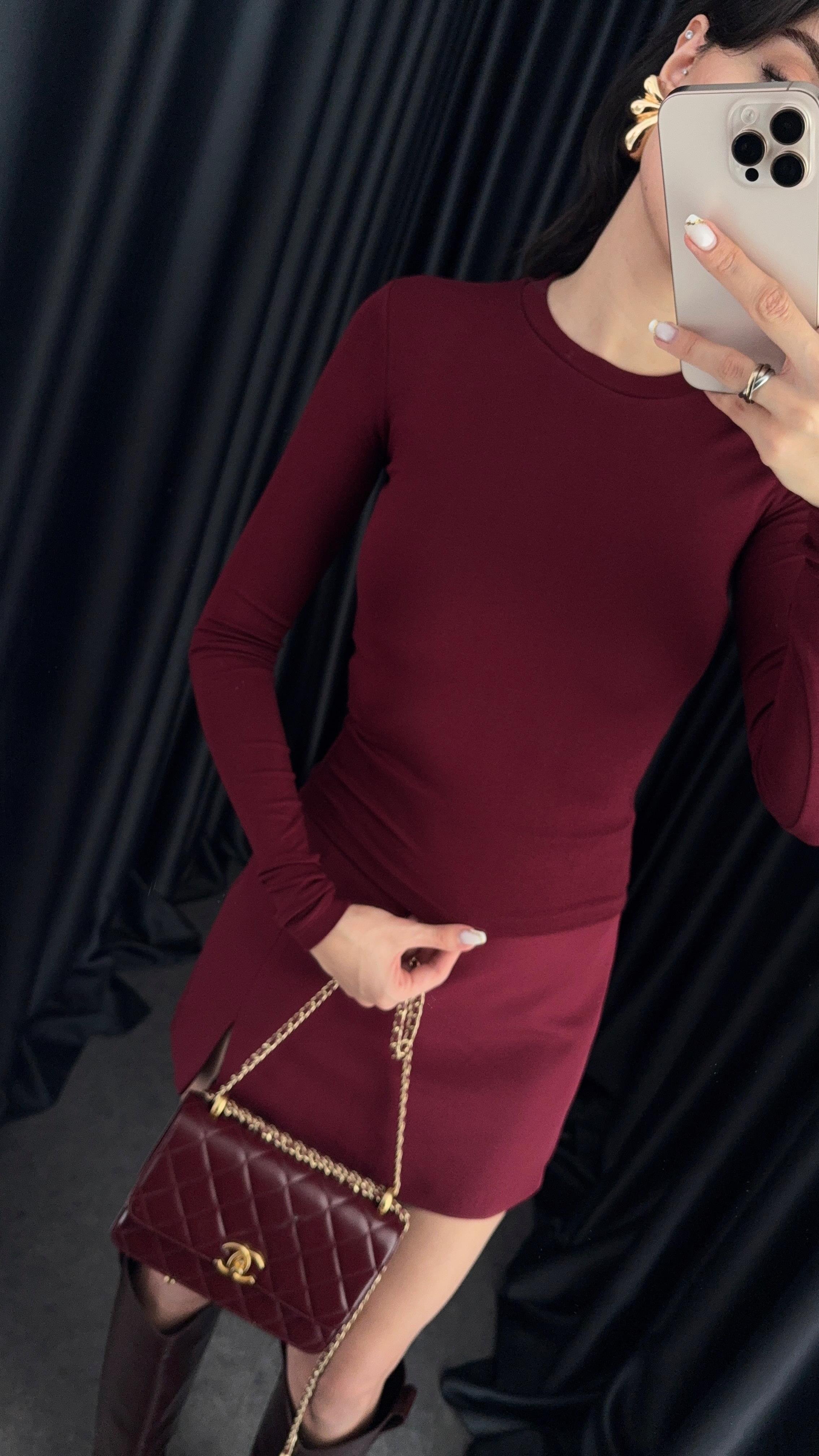 Likralı Soft Touch Bordo Basic Bluz