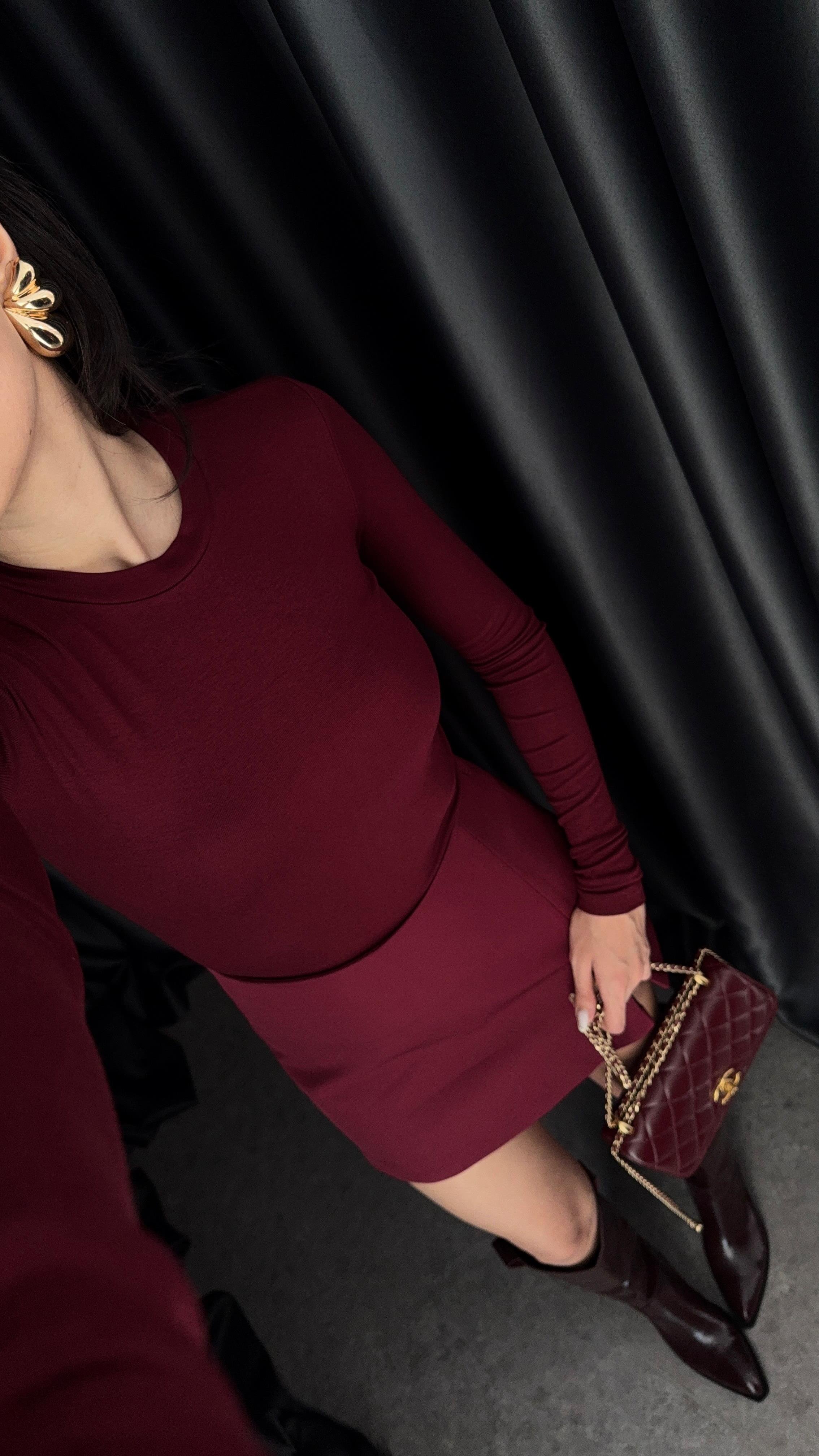 Likralı Soft Touch Bordo Basic Bluz