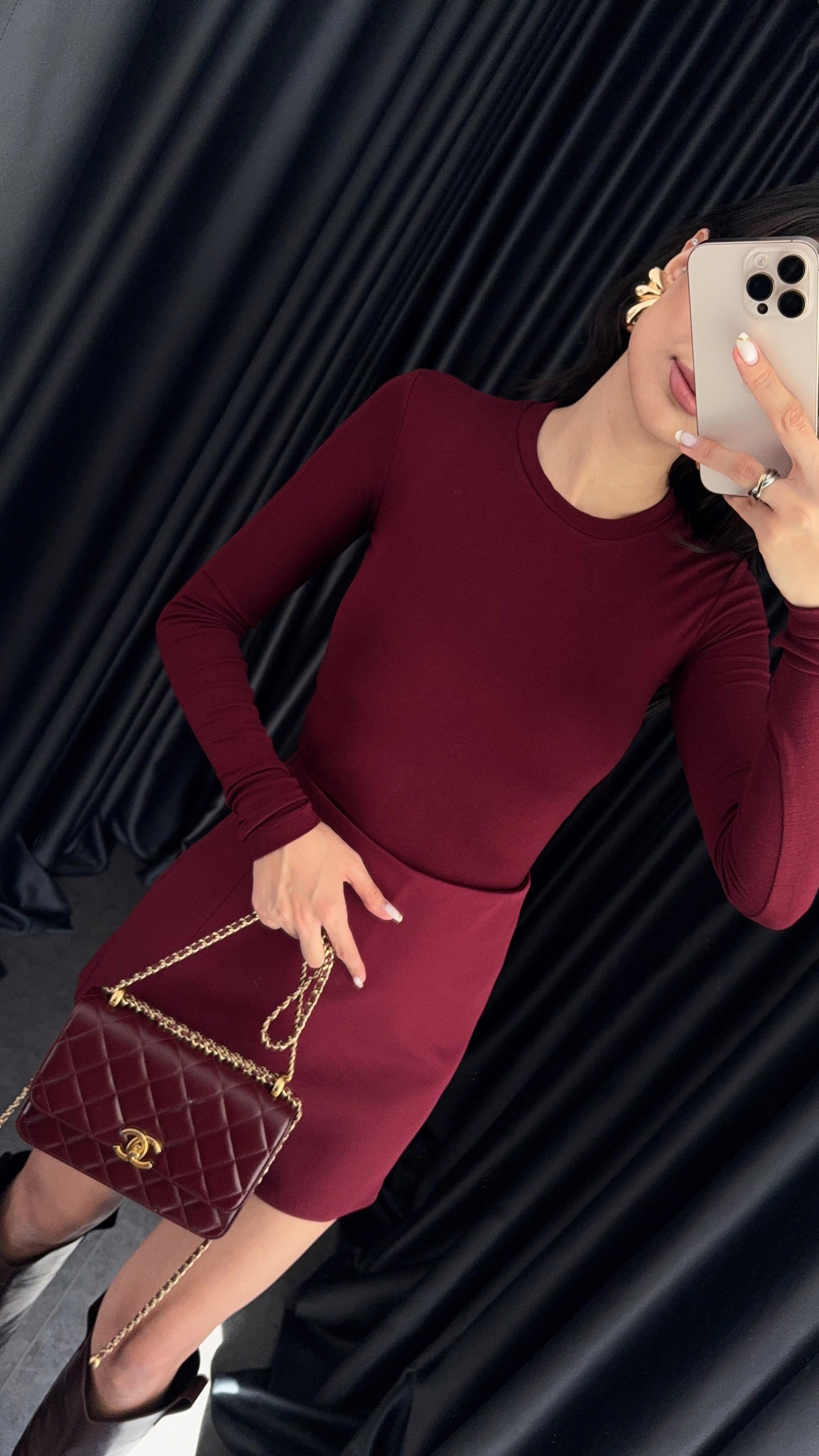 Likralı Soft Touch Bordo Basic Bluz