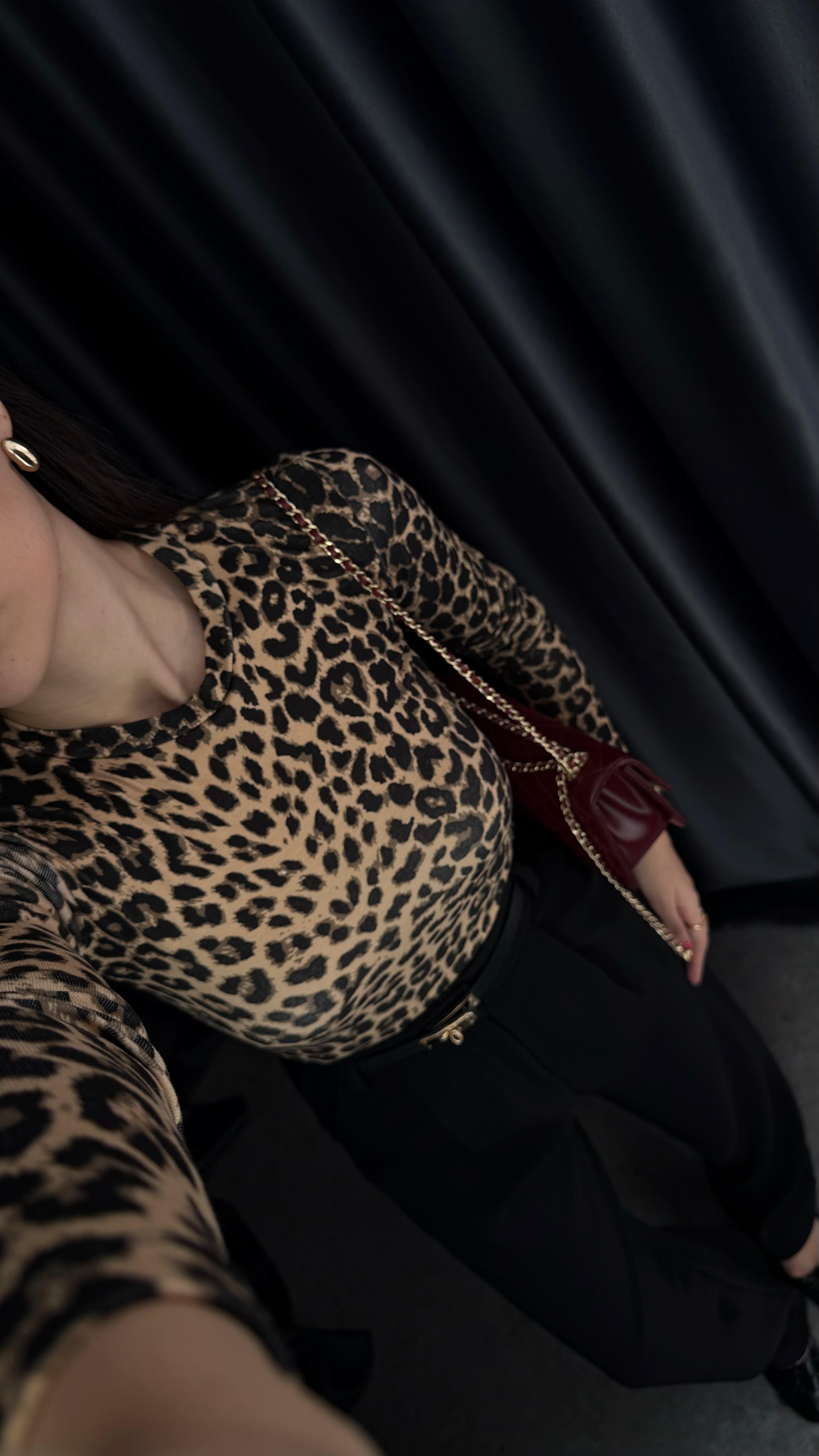 Likralı Soft Touch Leopar Basic Bluz