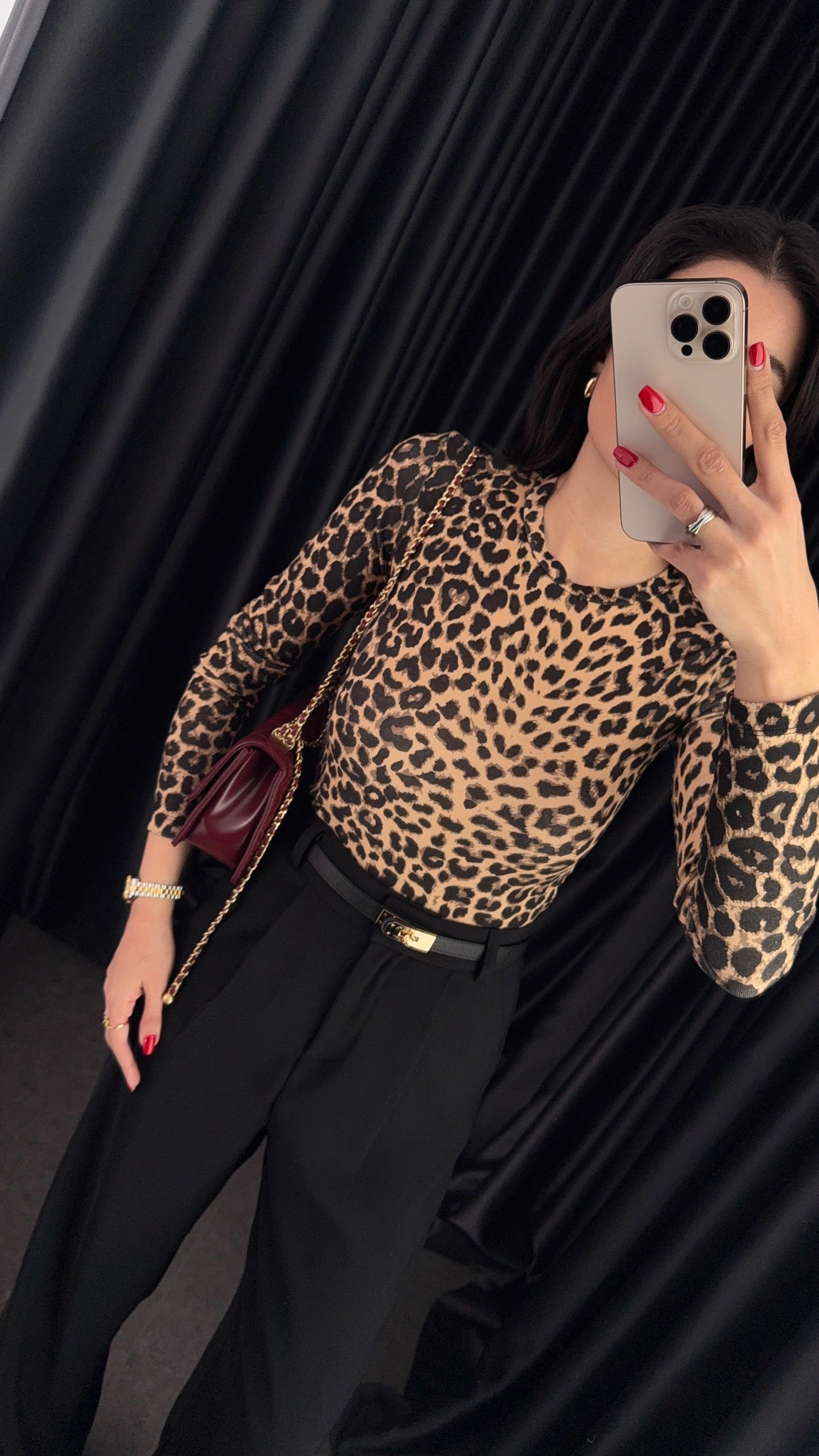 Likralı Soft Touch Leopar Basic Bluz