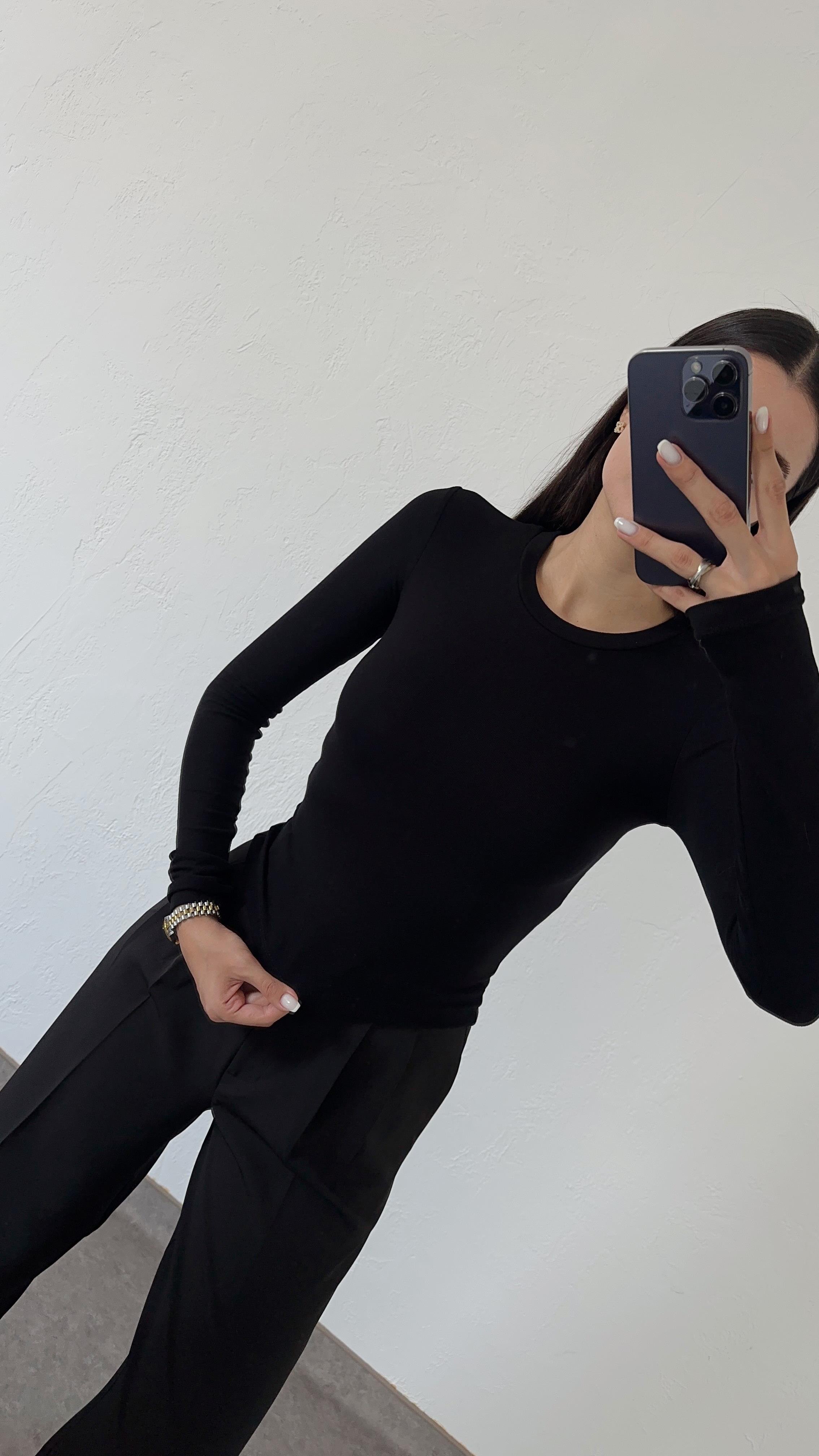 Likralı Soft Touch Siyah Basic Bluz