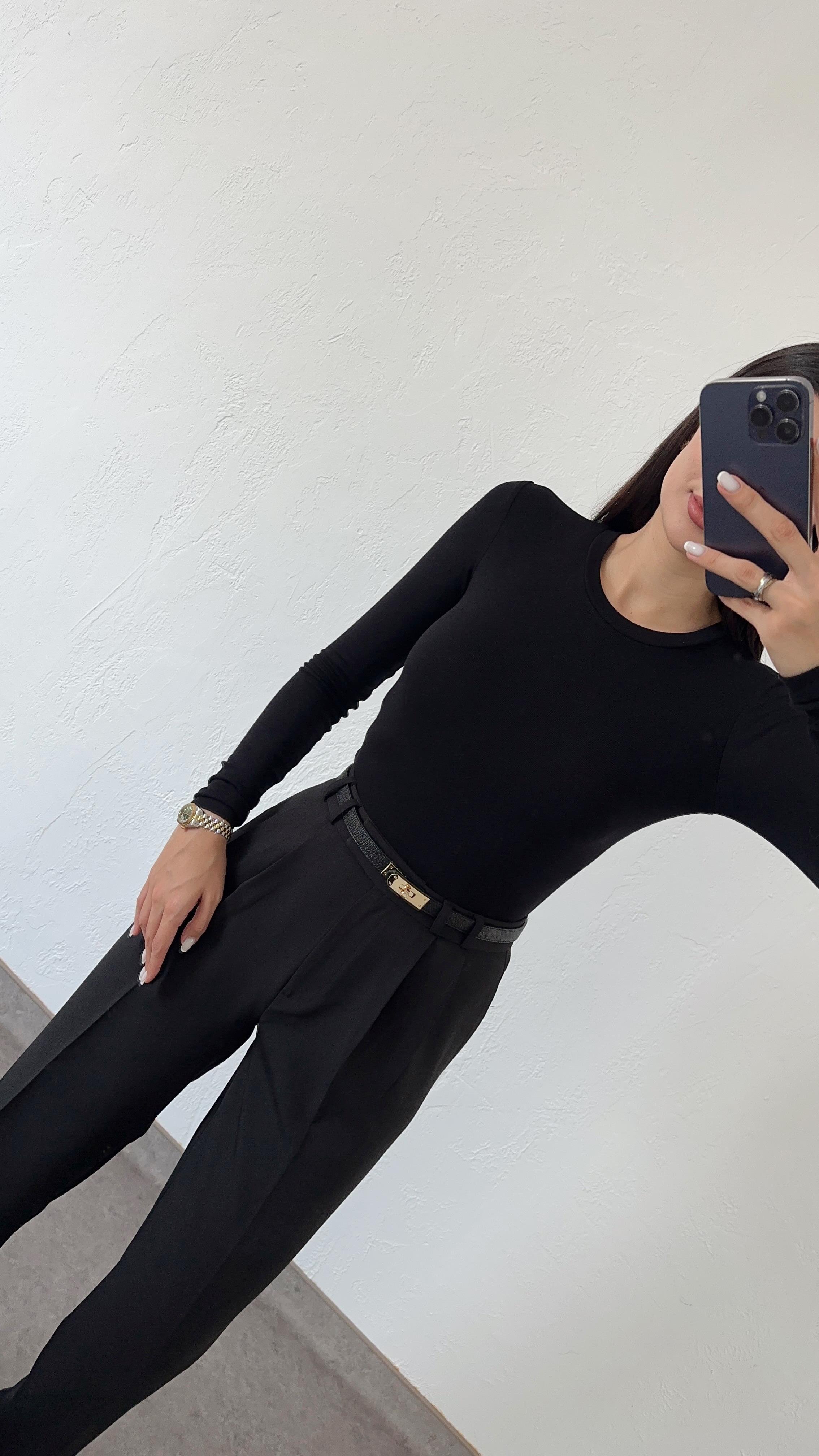 Likralı Soft Touch Siyah Basic Bluz