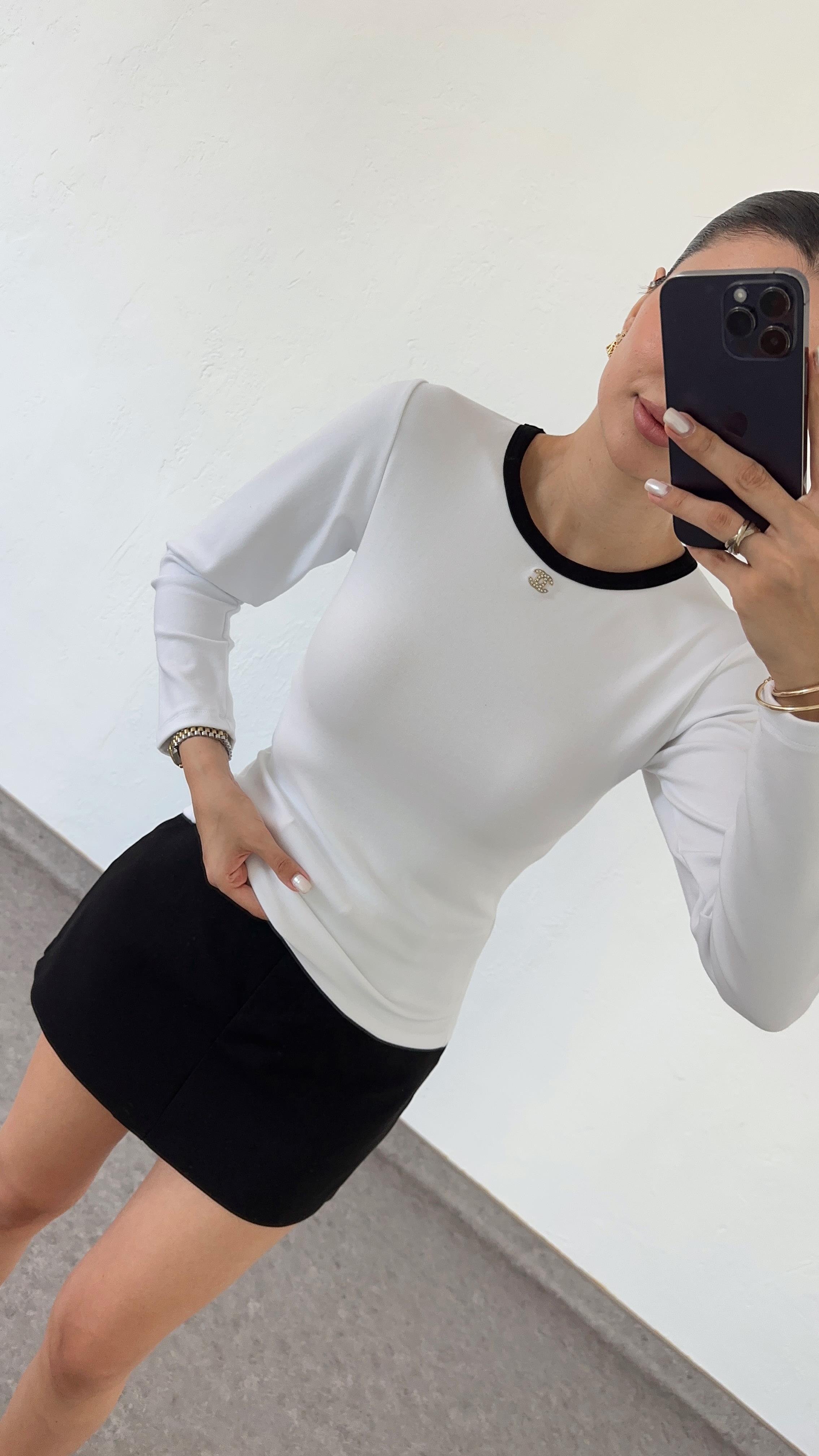 Likralı Uzun Kol Beyaz Basic Triko