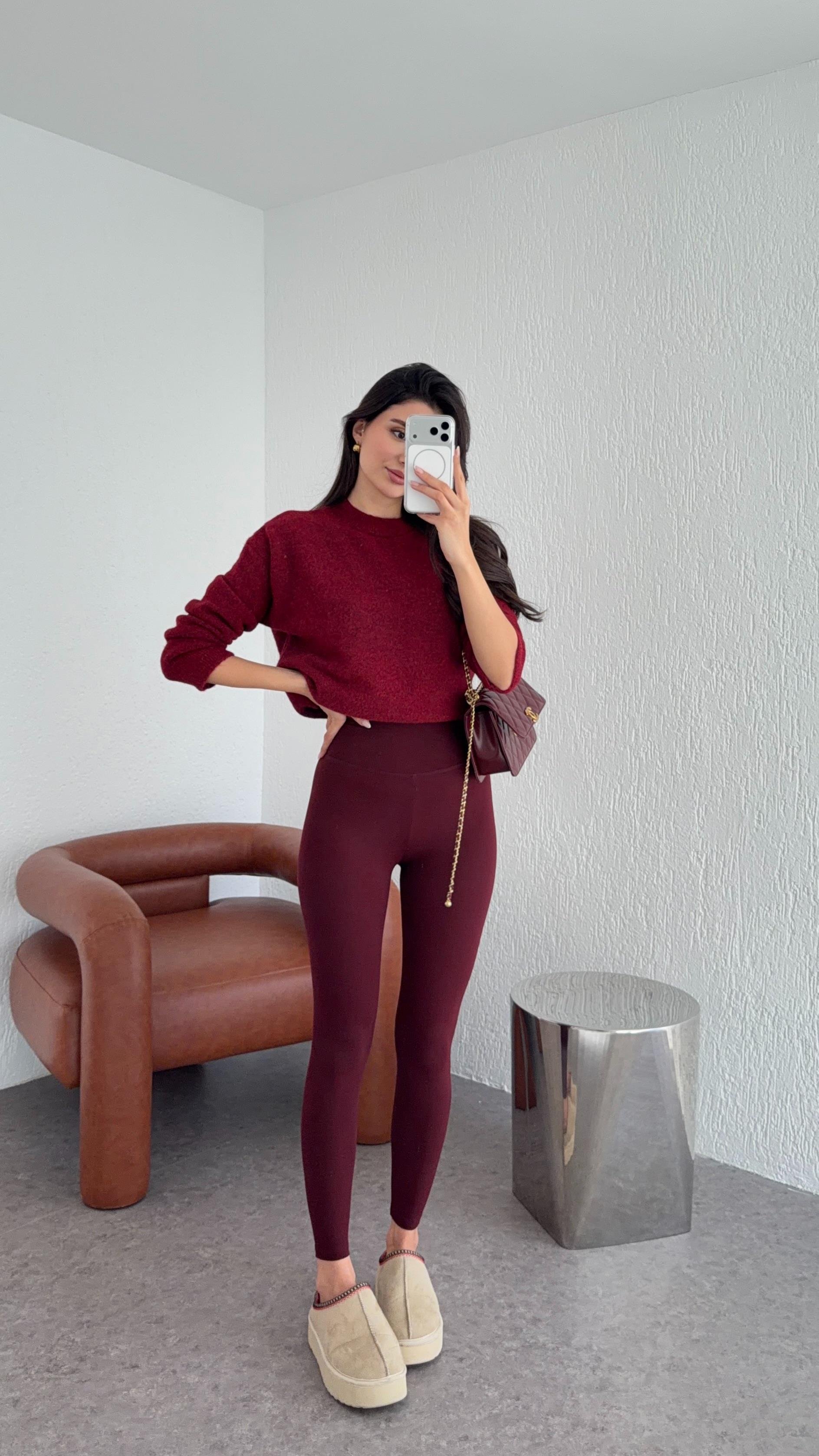 Likralı Yüksek Bel Bordo Tayt
