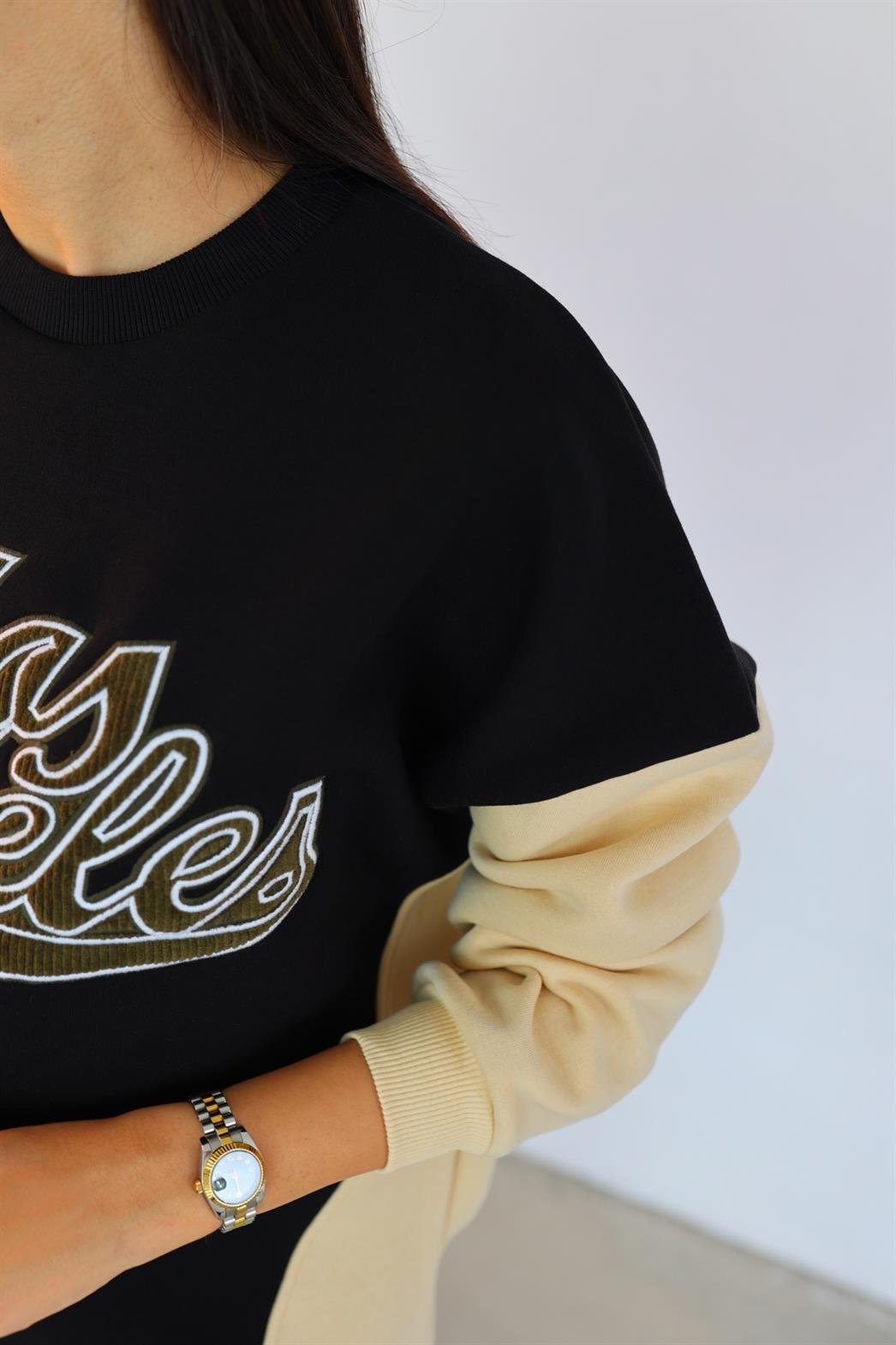 Los Angeles Kadife Nakışlı Siyah Sweat