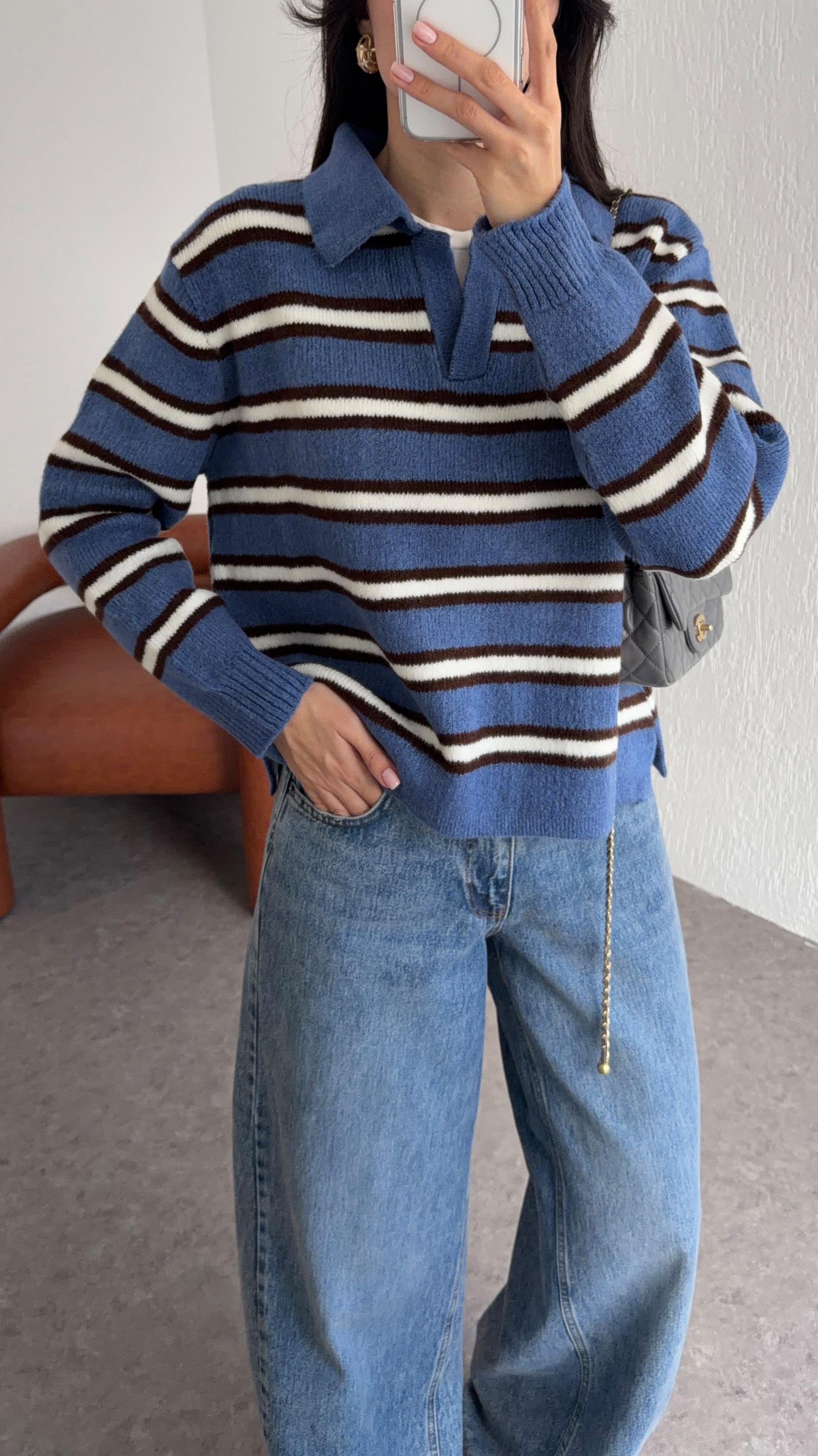 Mavi Çizgili Kazak