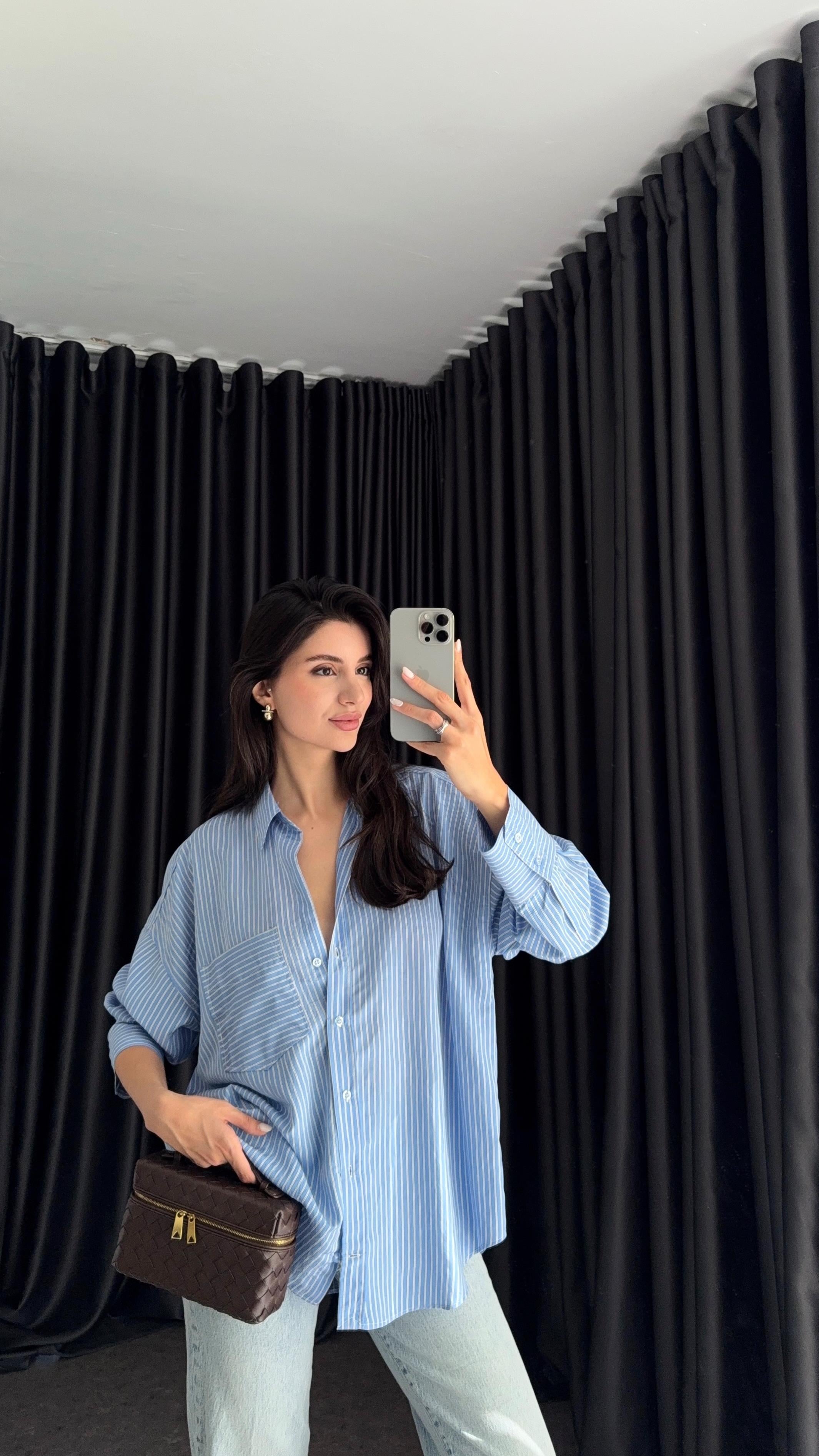 Mavi Çizgili Oversize Gömlek