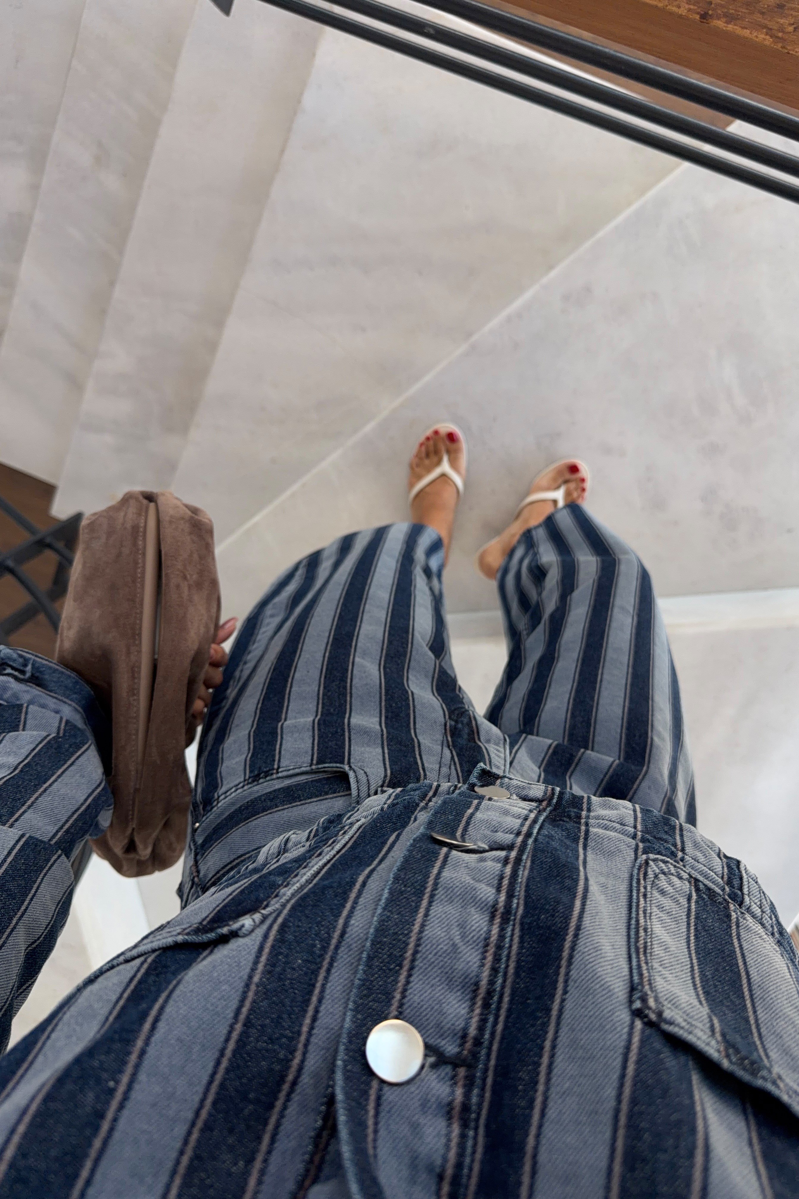 Mavi Şeritli Denim Ceket-Balon Jean Takım