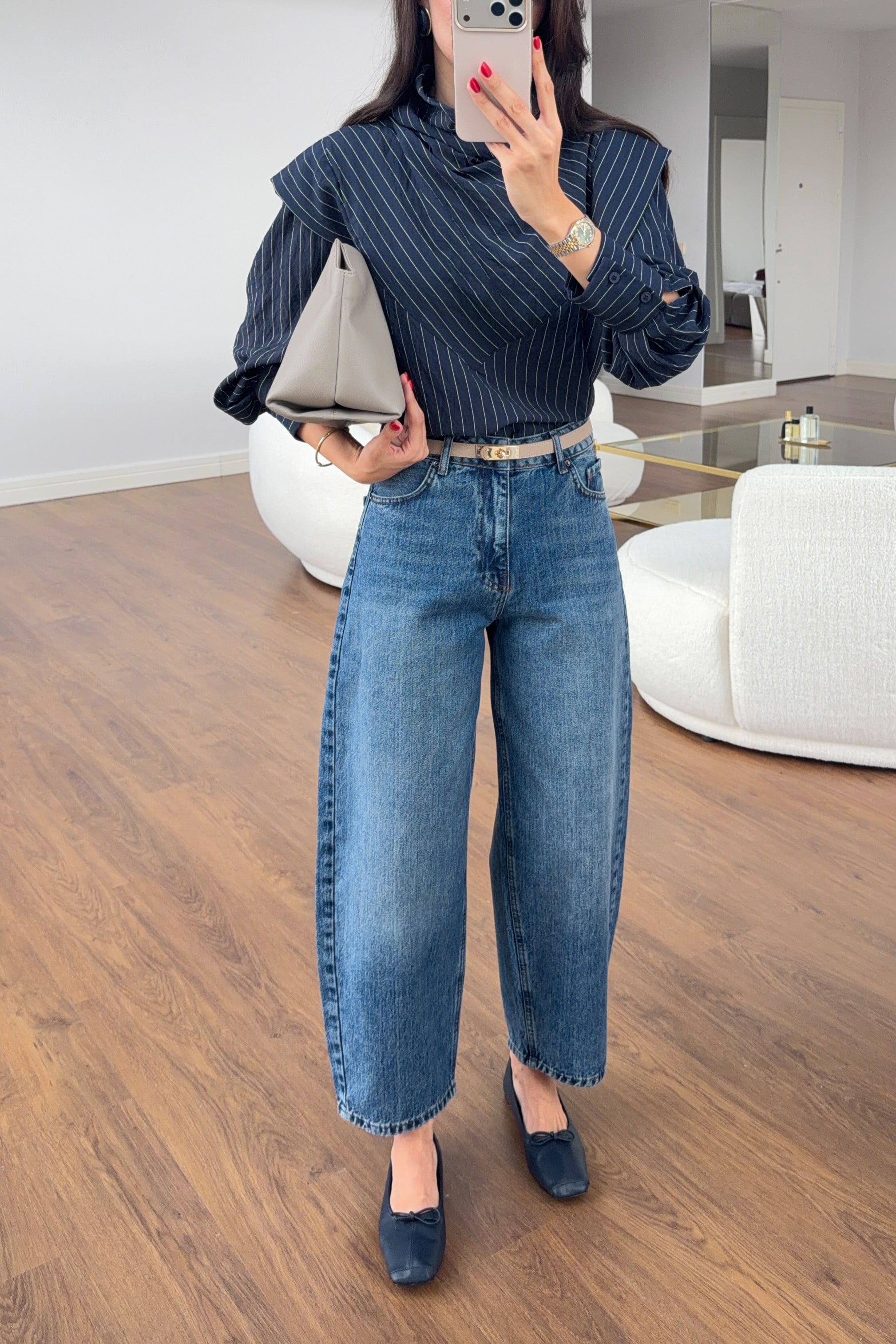 Mavi Yıkamalı Barrel Jean