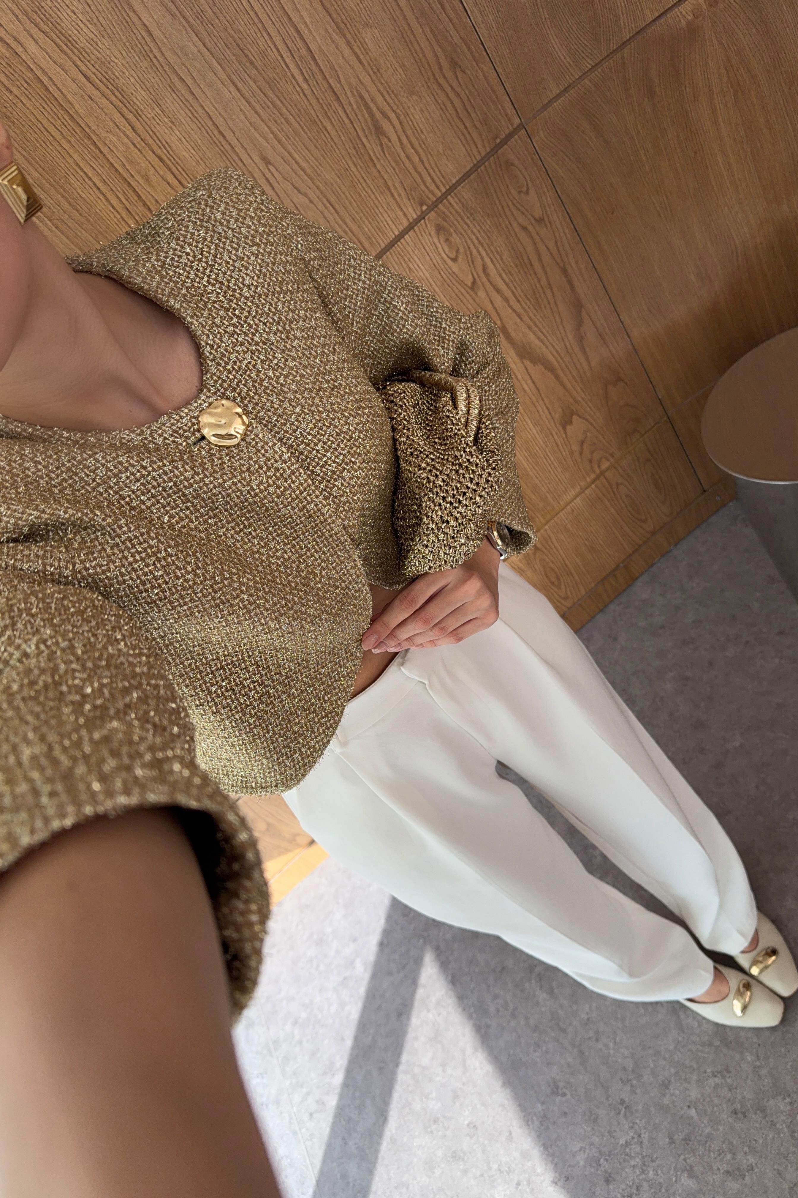 Metalik İplikli Gold Ceket