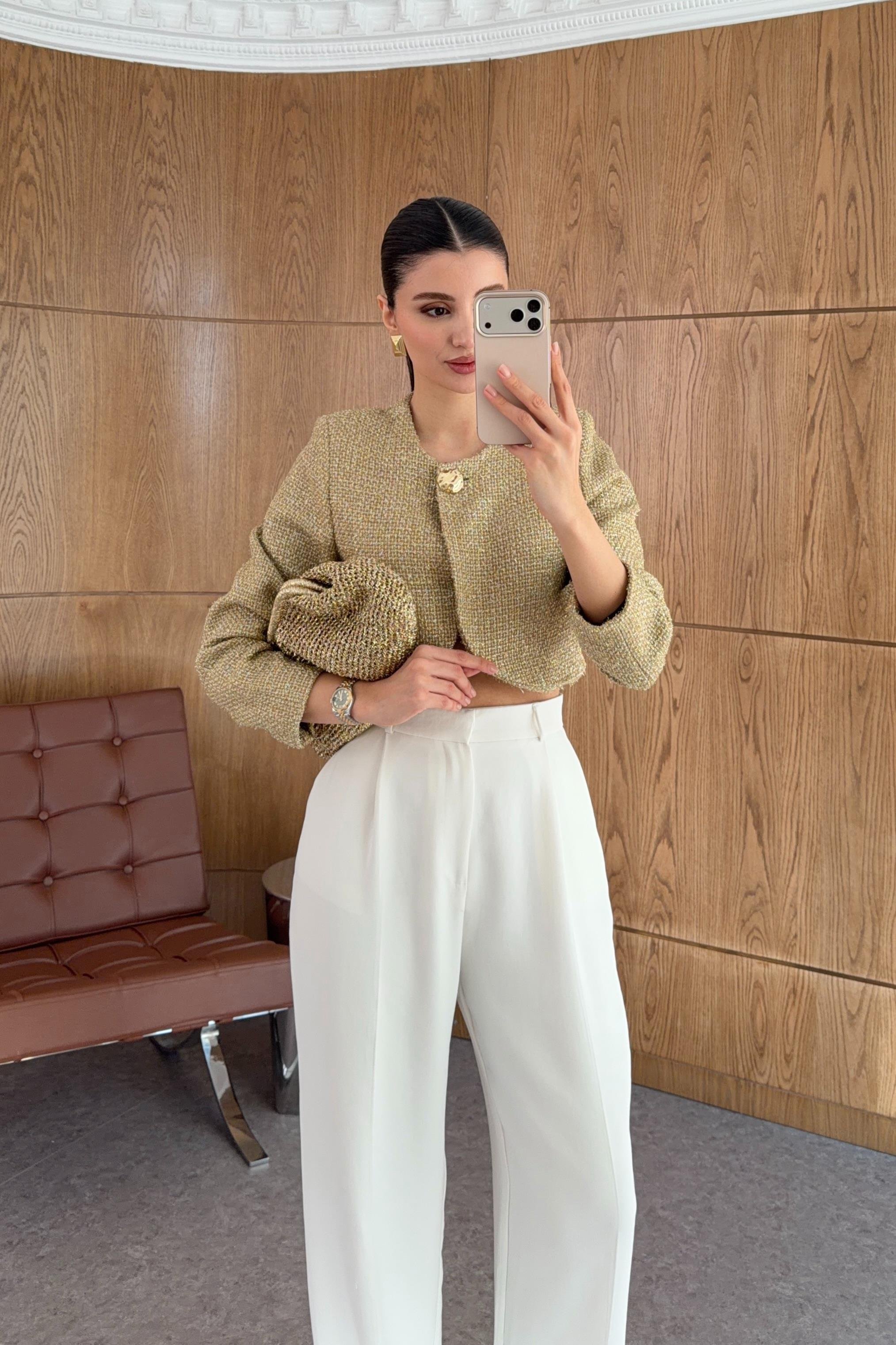 Metalik İplikli Gold Ceket