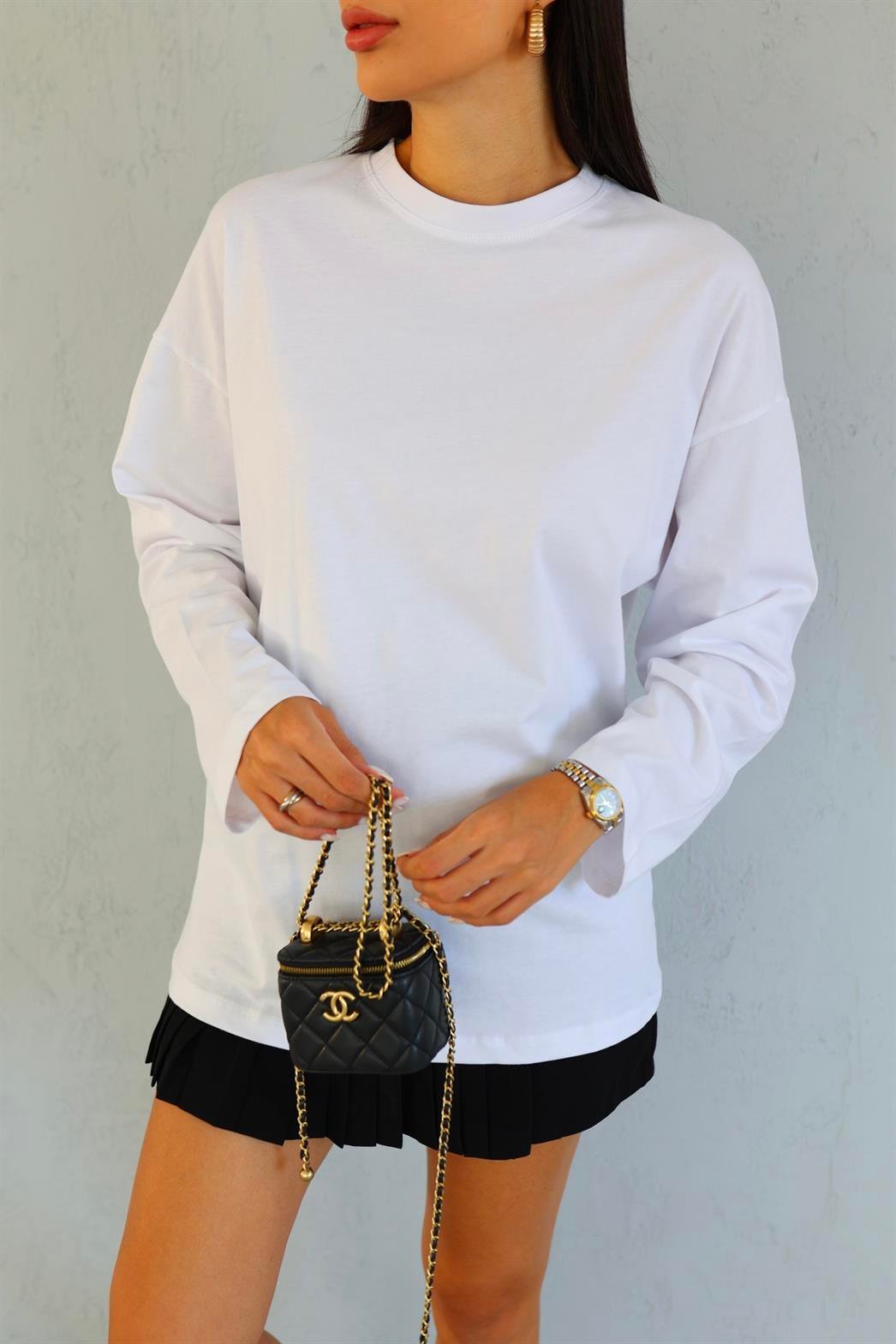 Mevsimlik Beyaz Basic Sweat