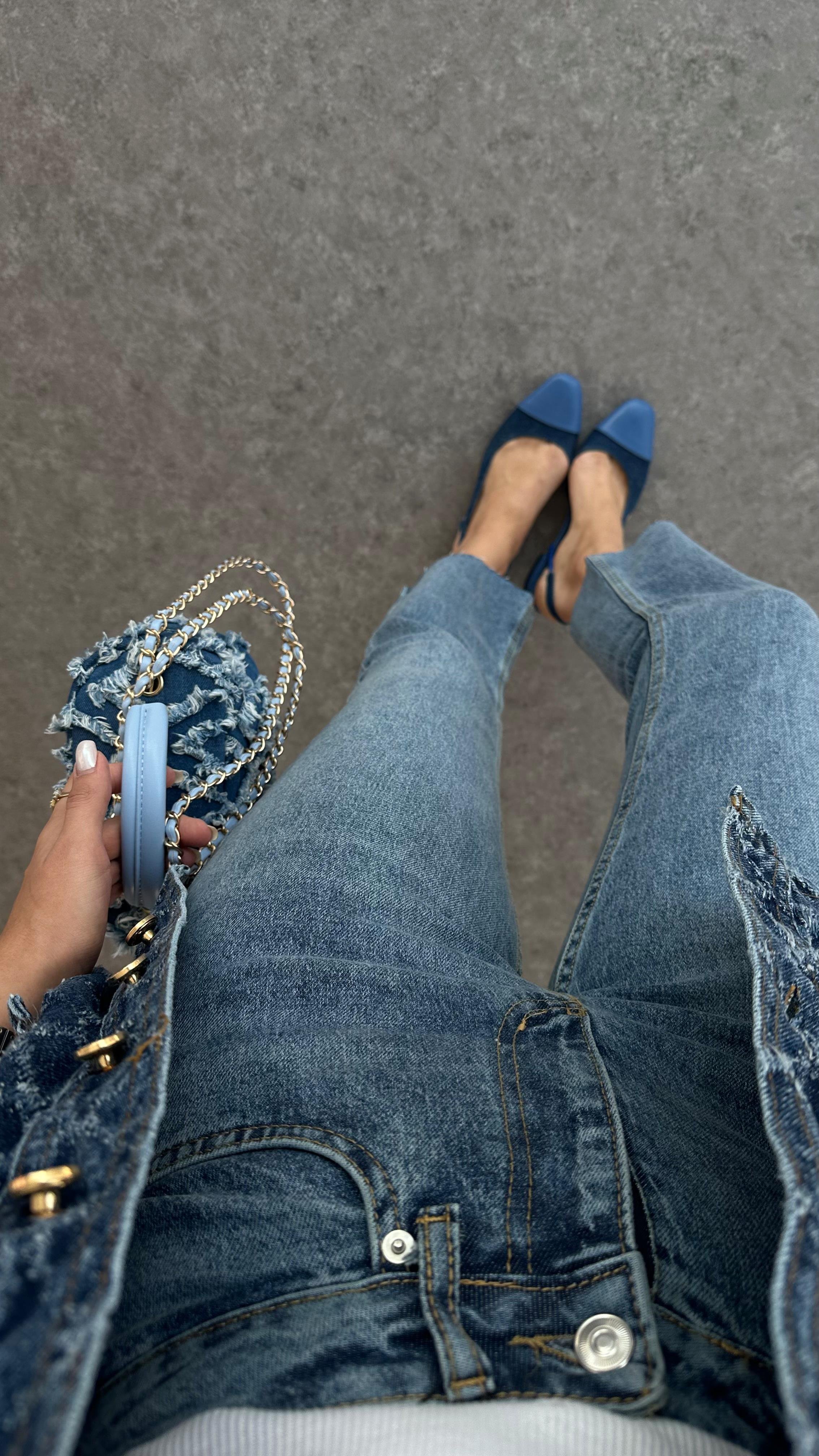 Minimal Likralı Açık Mavi Boyfit Jean