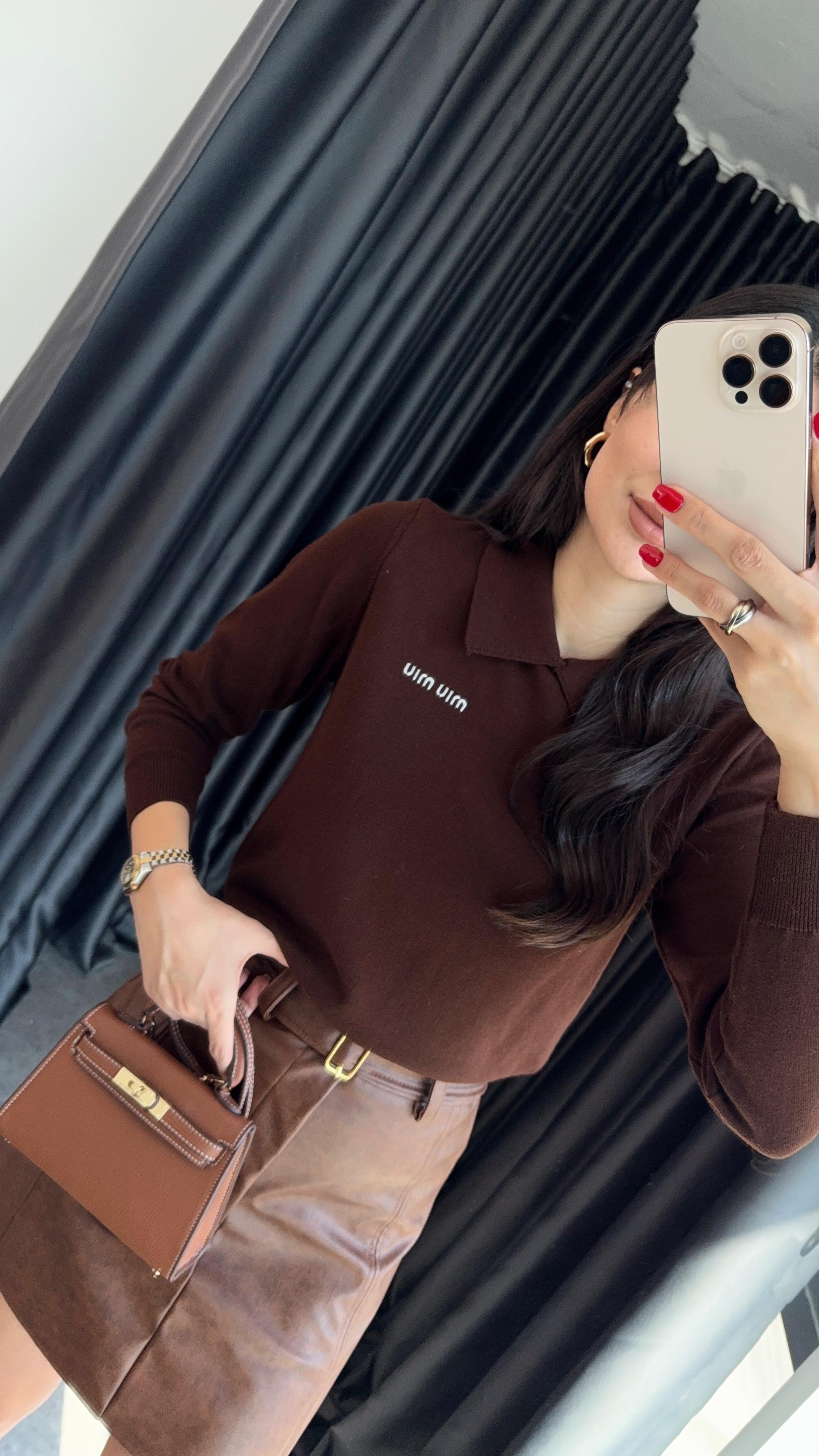 Miu Polo Yaka Acı Kahve Triko