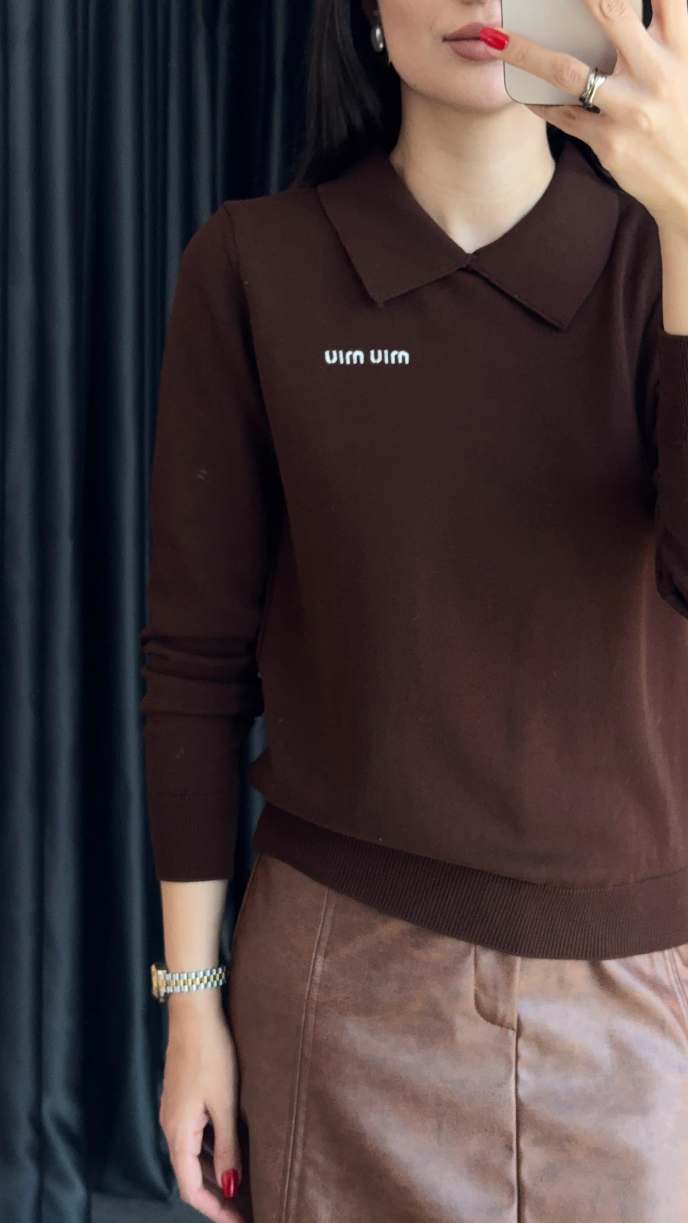 Miu Polo Yaka Acı Kahve Triko