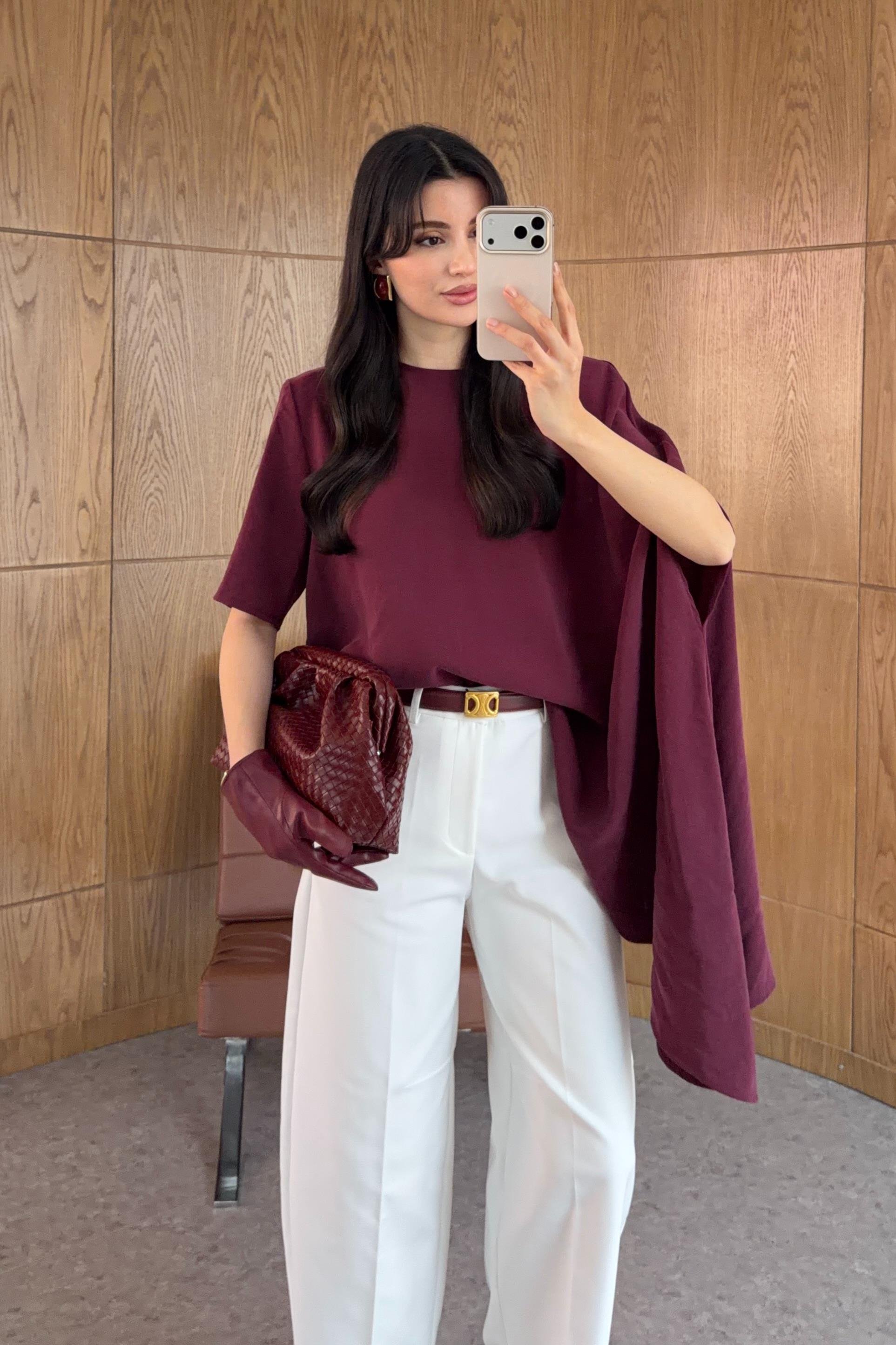 Modal Pelerinli Bordo Bluz