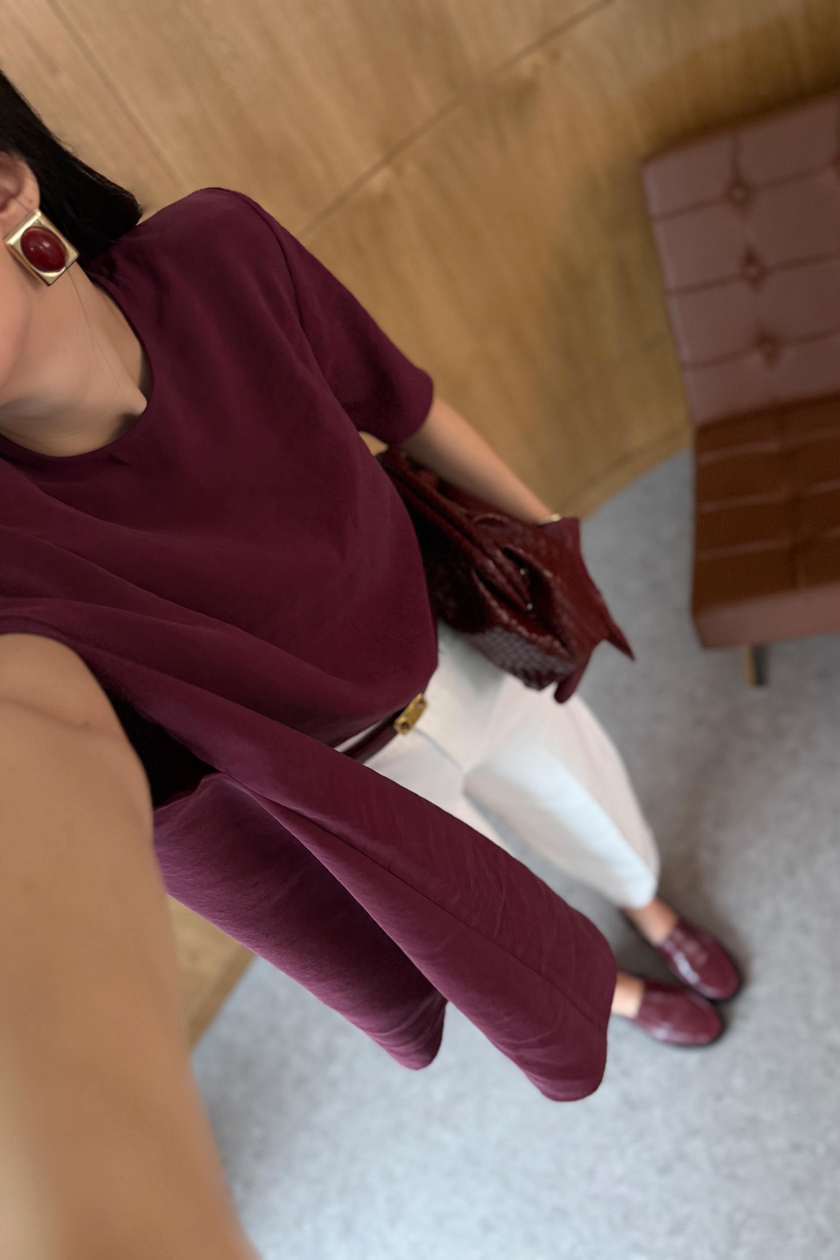 Modal Pelerinli Bordo Bluz