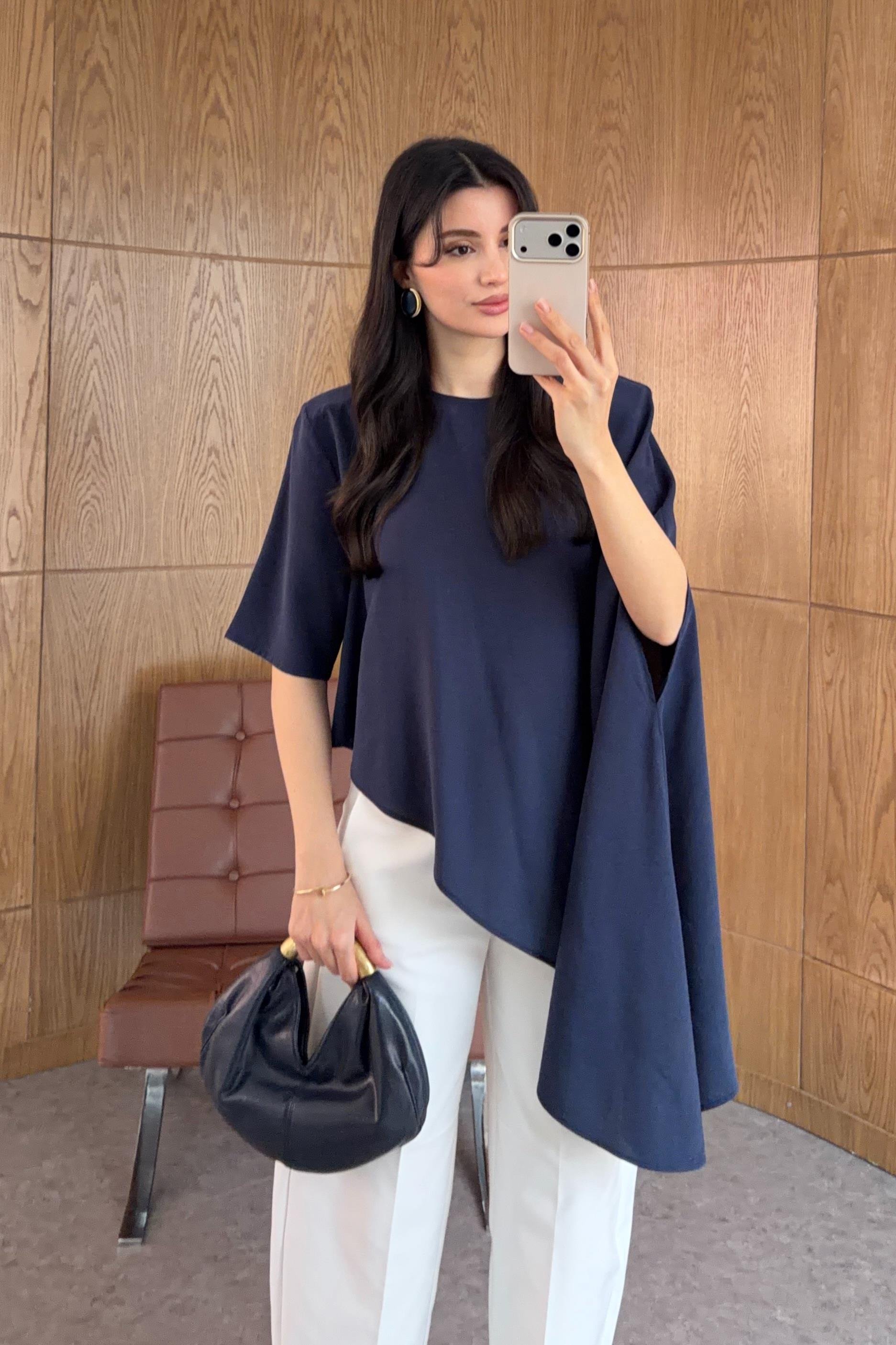 Modal Pelerinli Lacivert Bluz