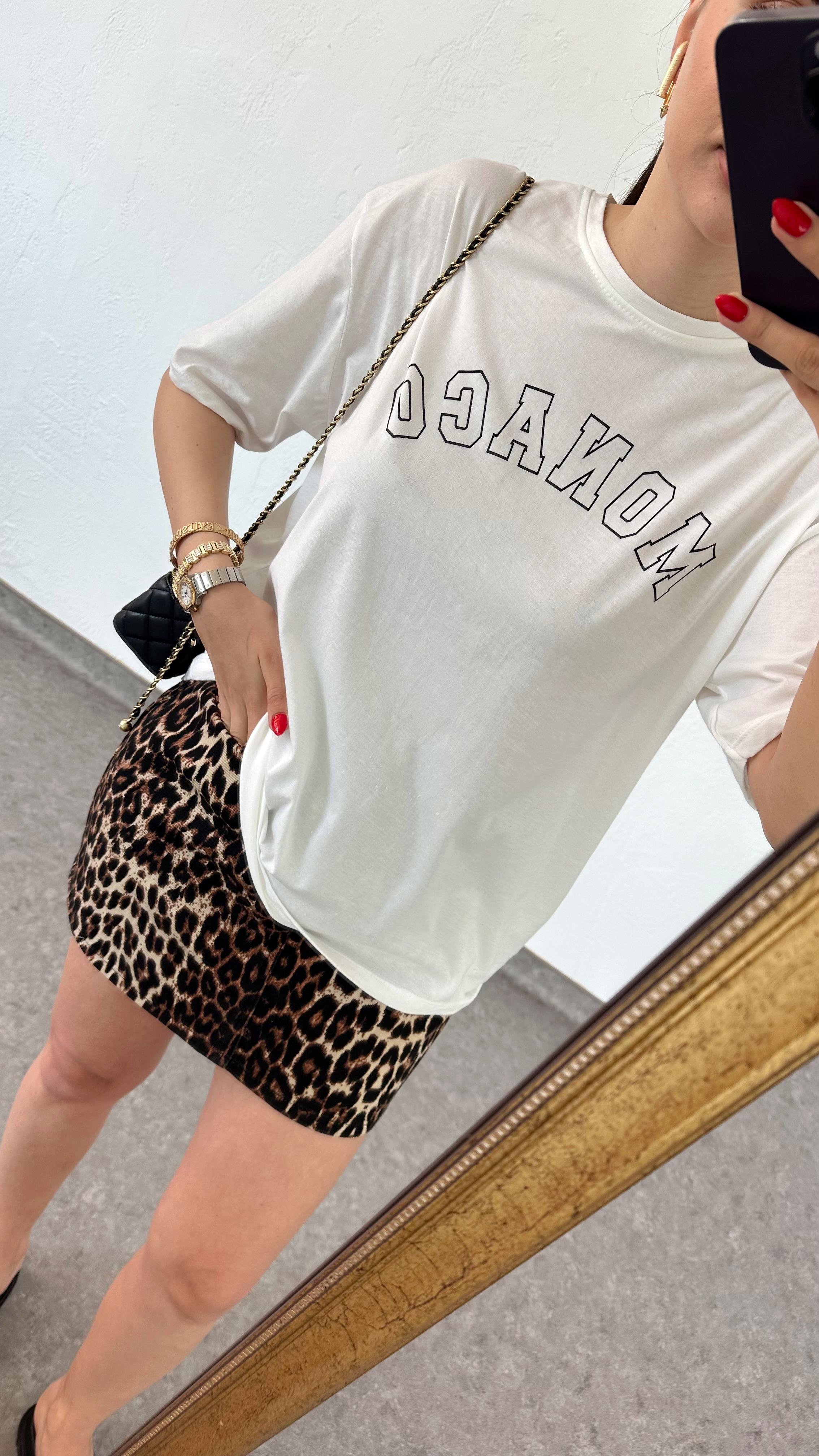 Monaco Baskılı Beyaz Tshirt