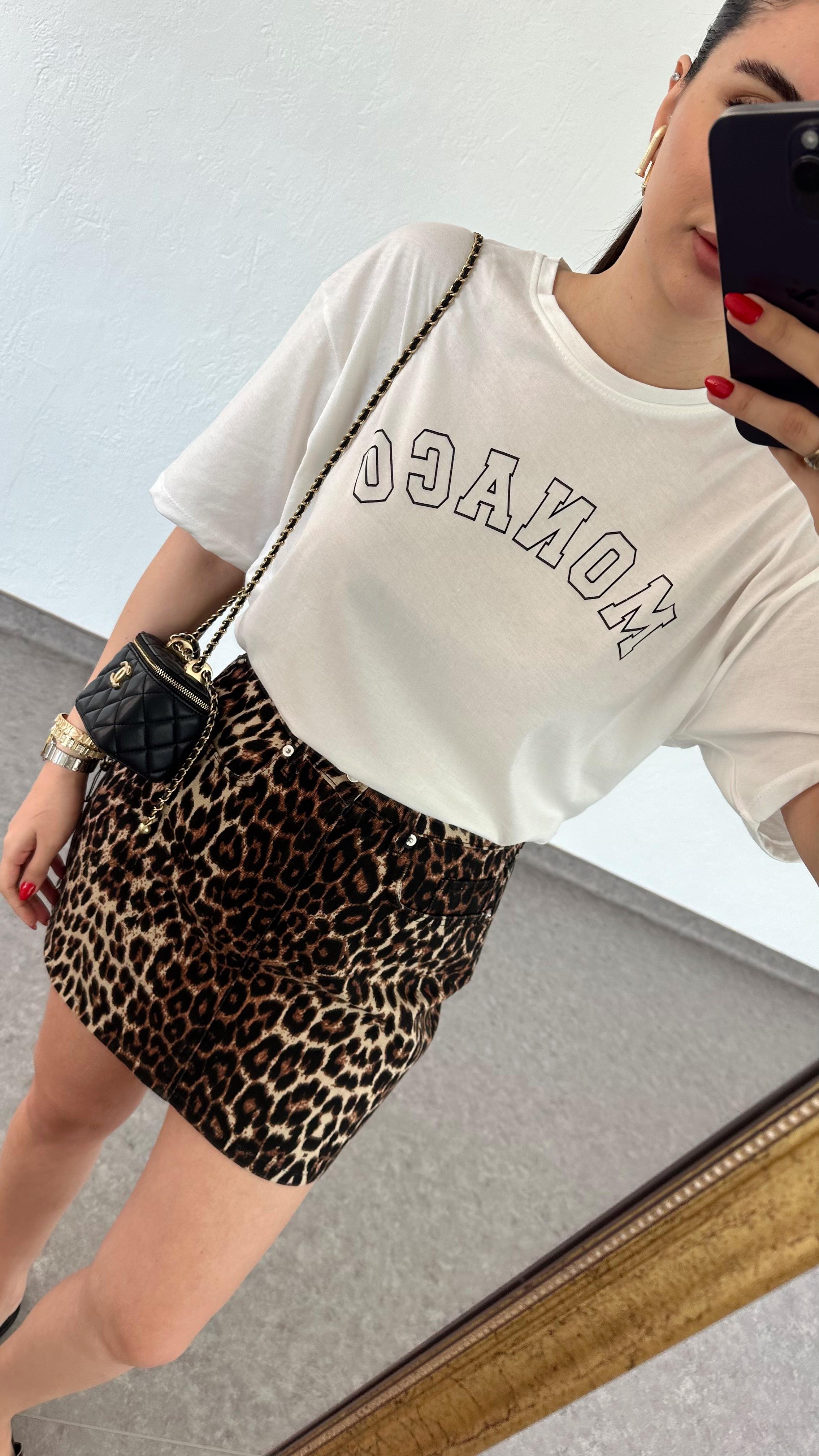 Monaco Baskılı Beyaz Tshirt