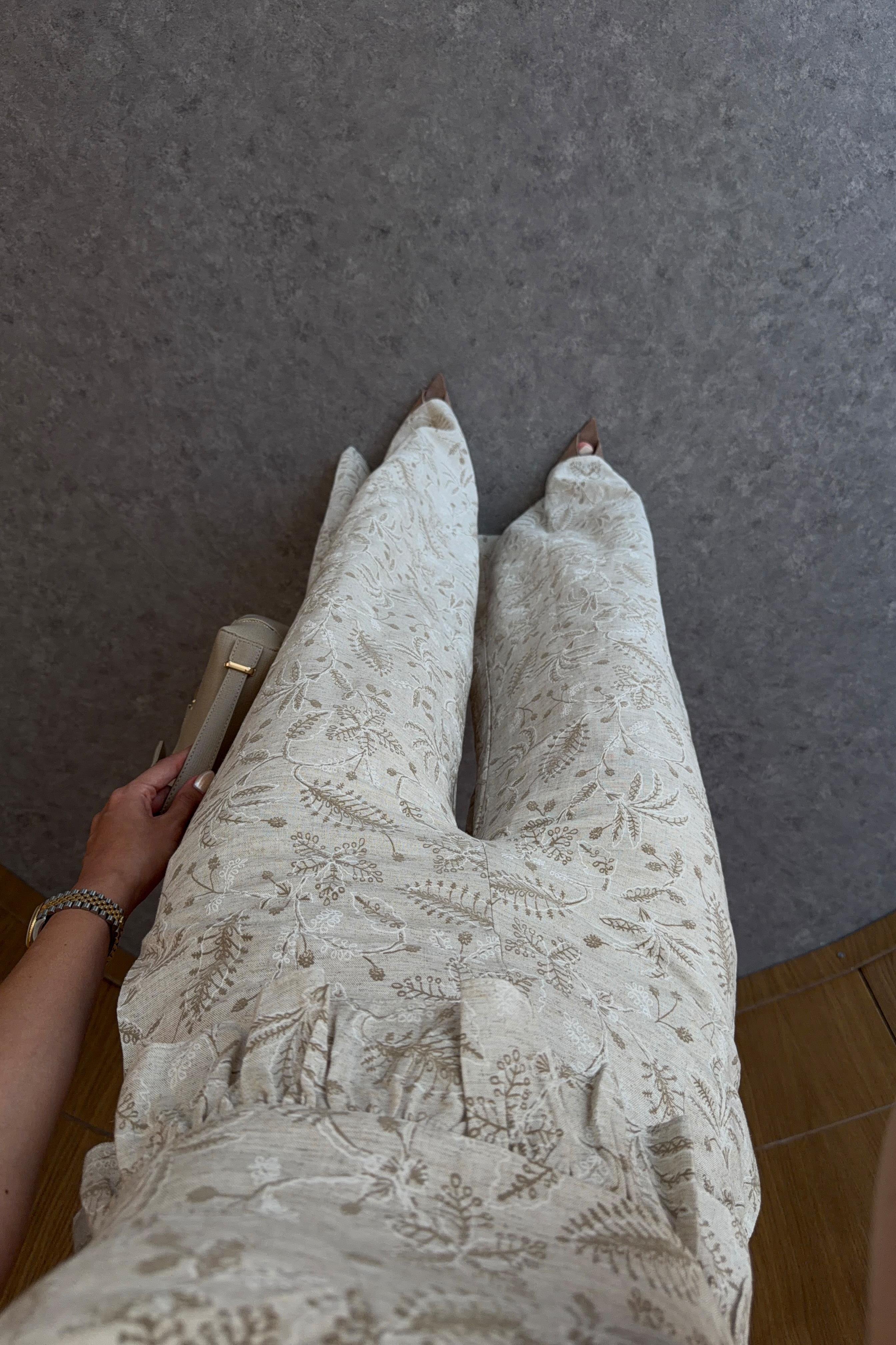 Nakış Görünümlü Boncuklu Büstiyer-Pantolon Naturel Takım