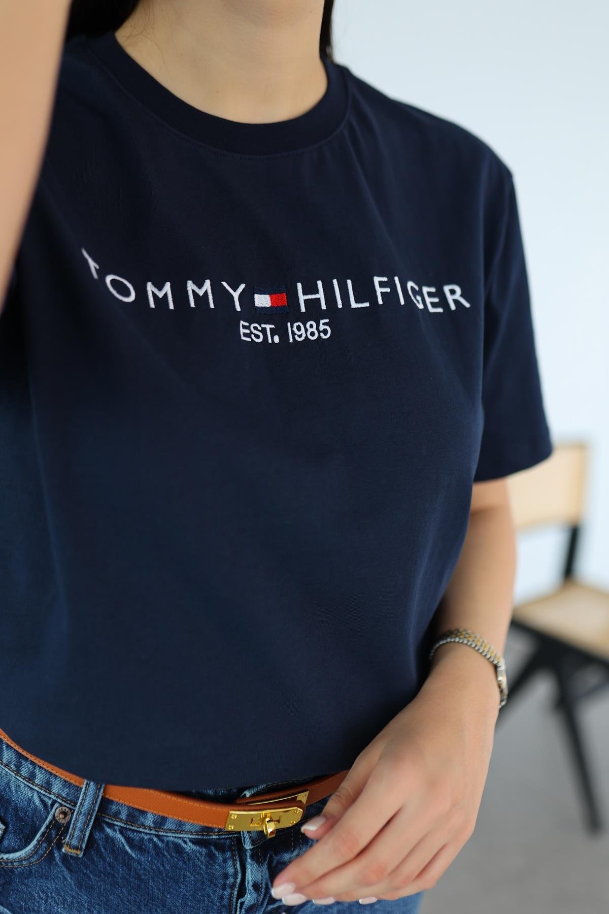 Nakışlı Basic Lacivert Tshirt