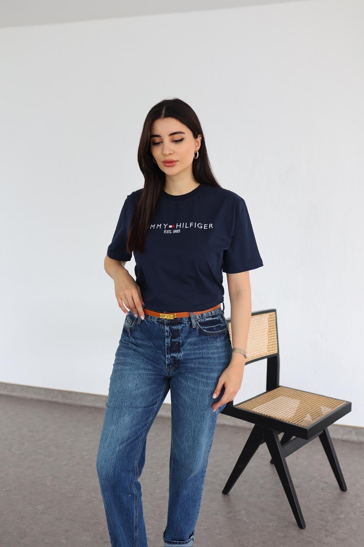 Nakışlı Basic Lacivert Tshirt