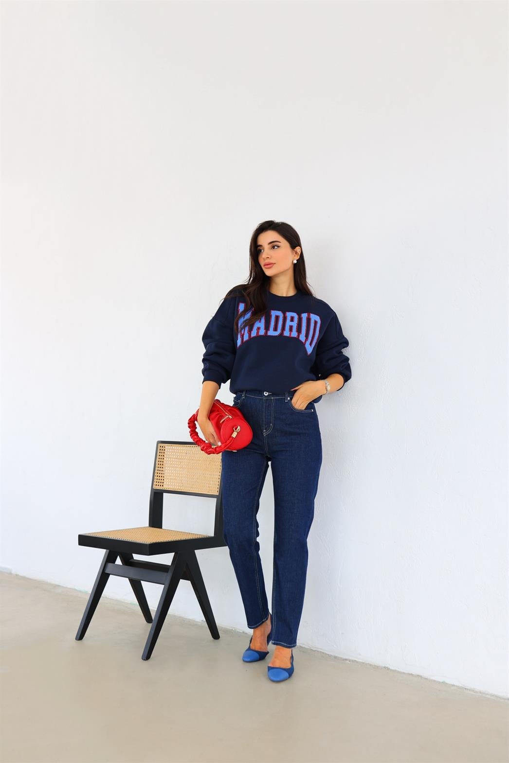Nakışlı Koyu Mom Jean
