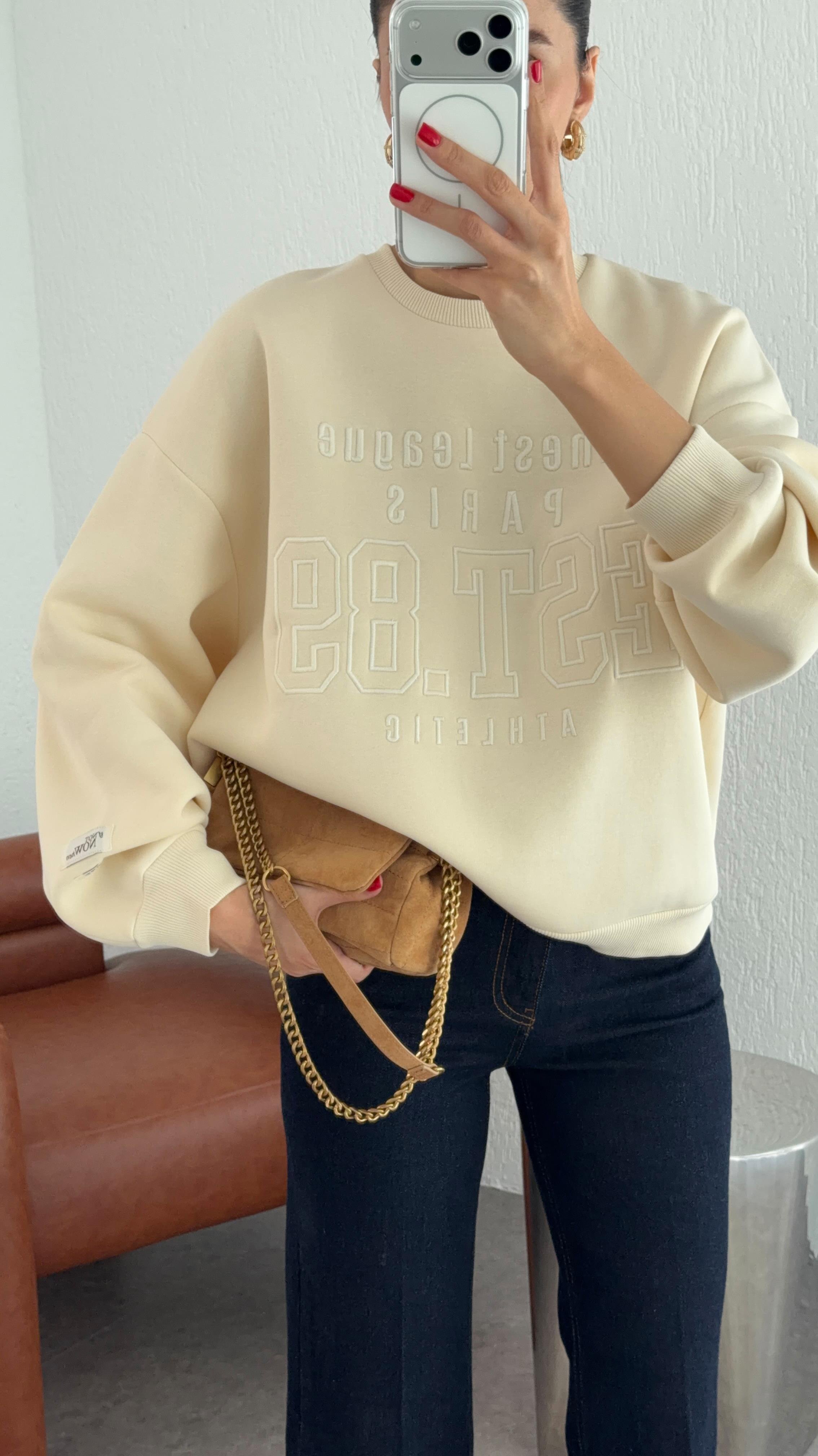 Nakışlı Şardonlu Sarı Sweat