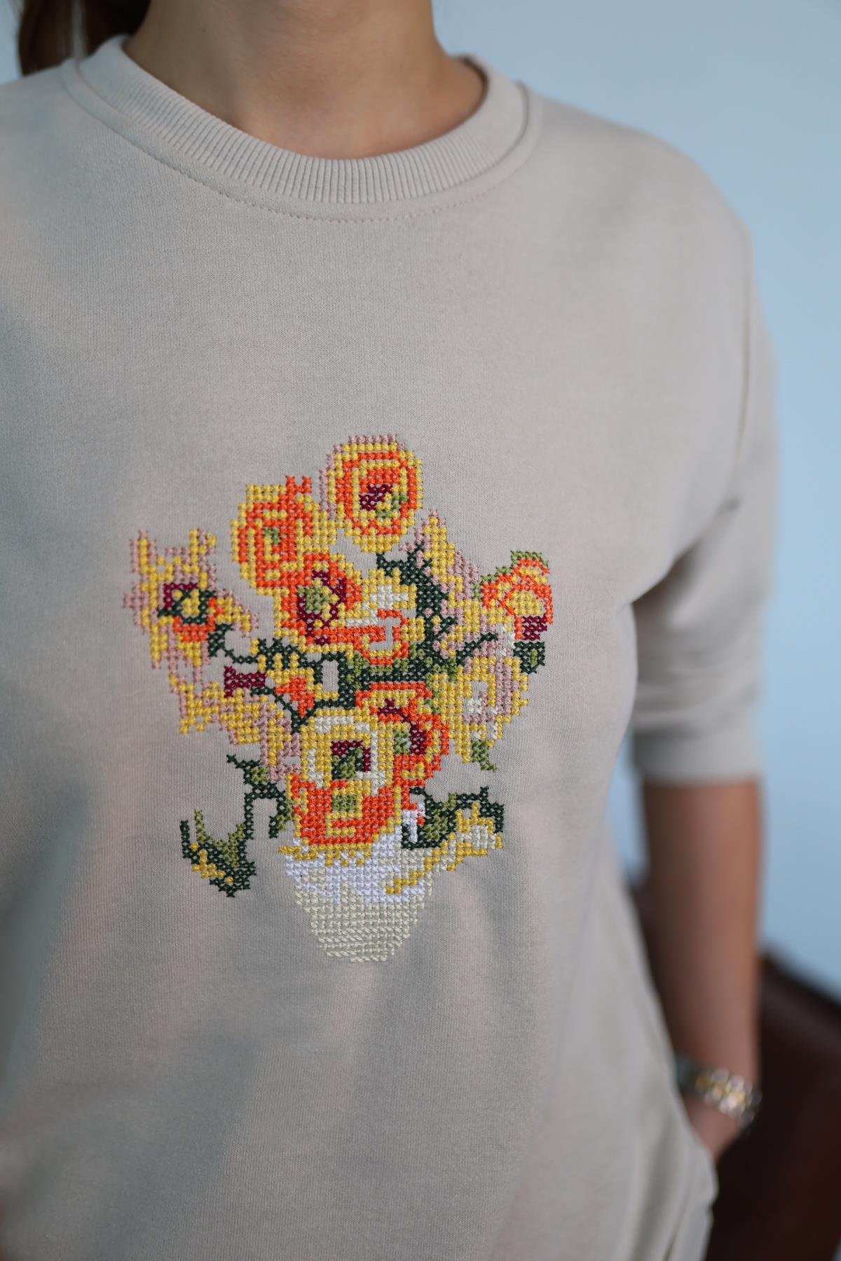 Nakışlı Vizon Sweat