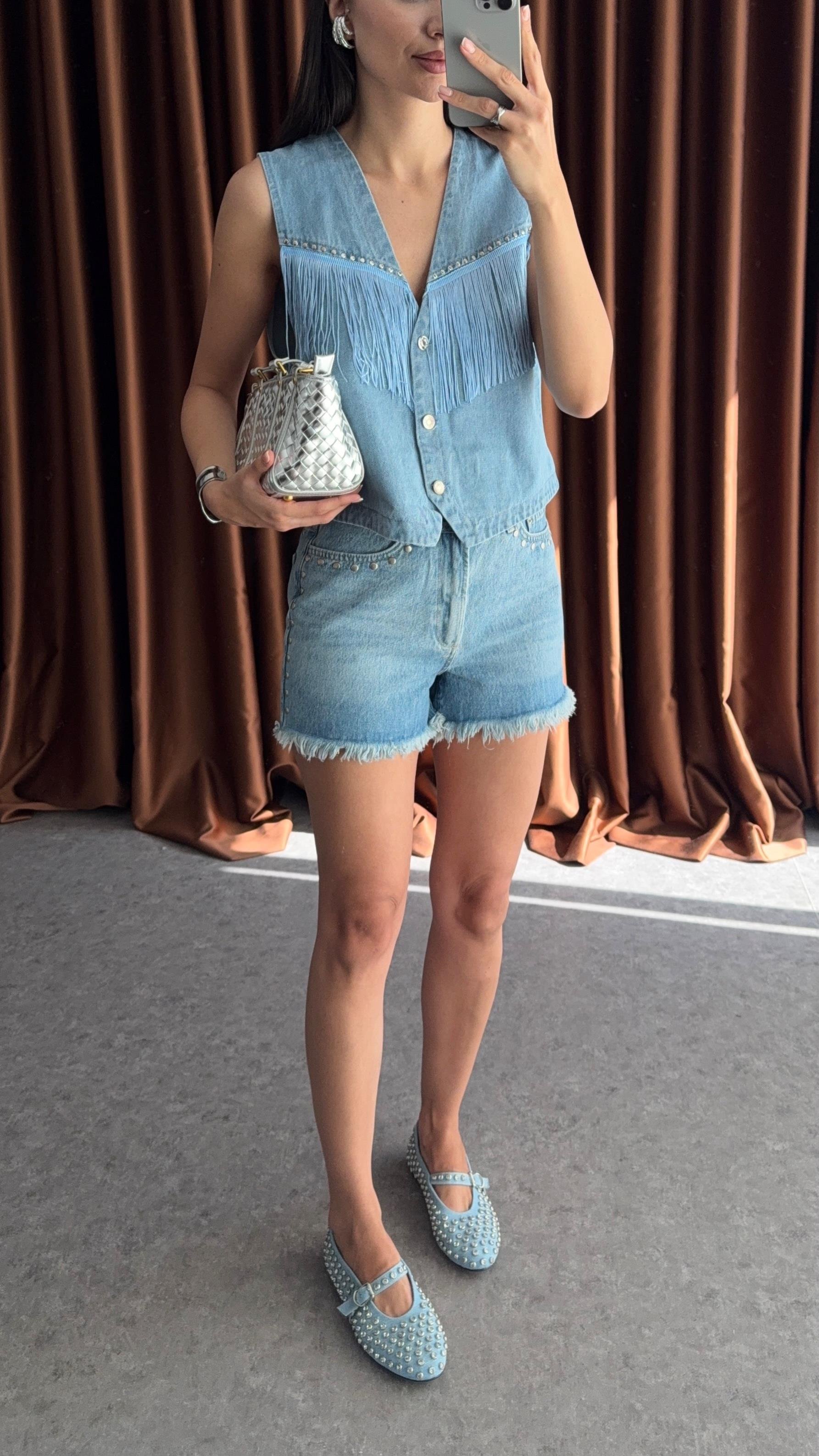 Naturel Paça Denim Şort