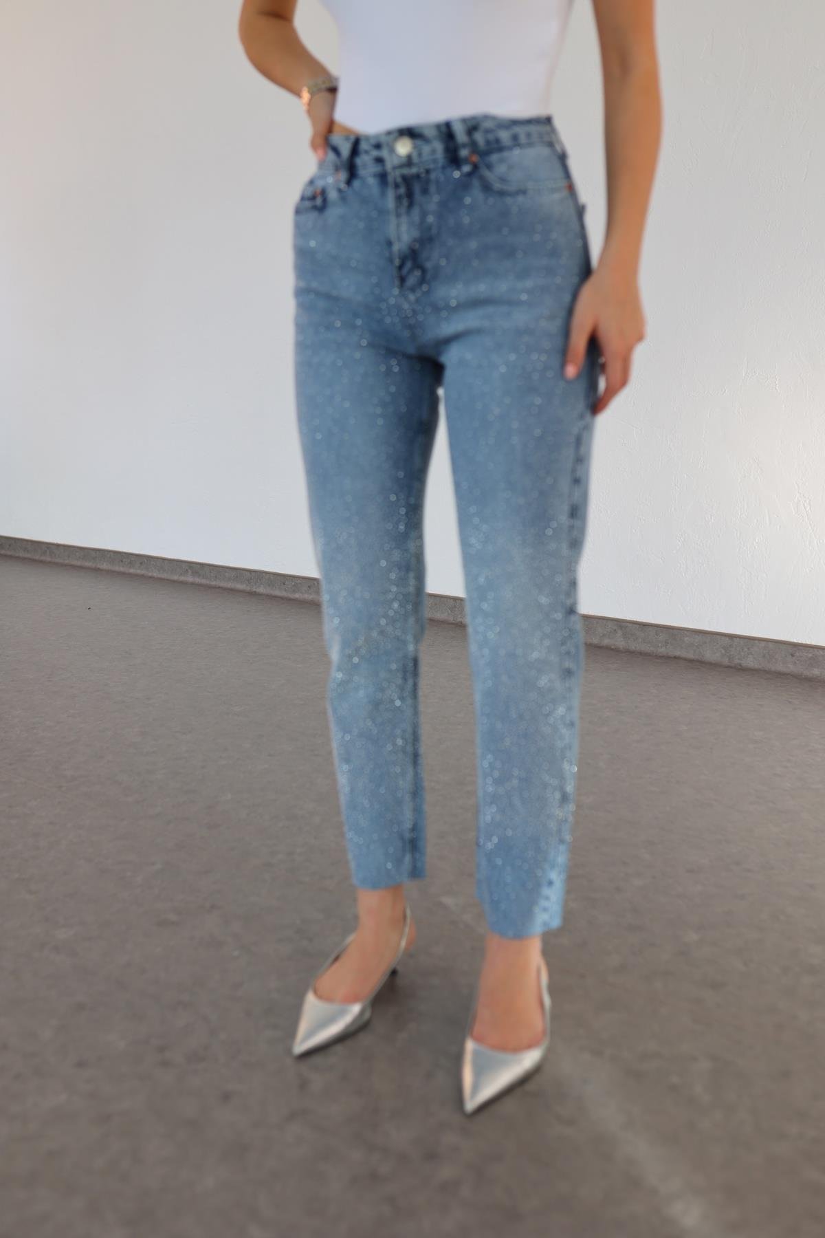 Ombre Taşlı Mavi Jean