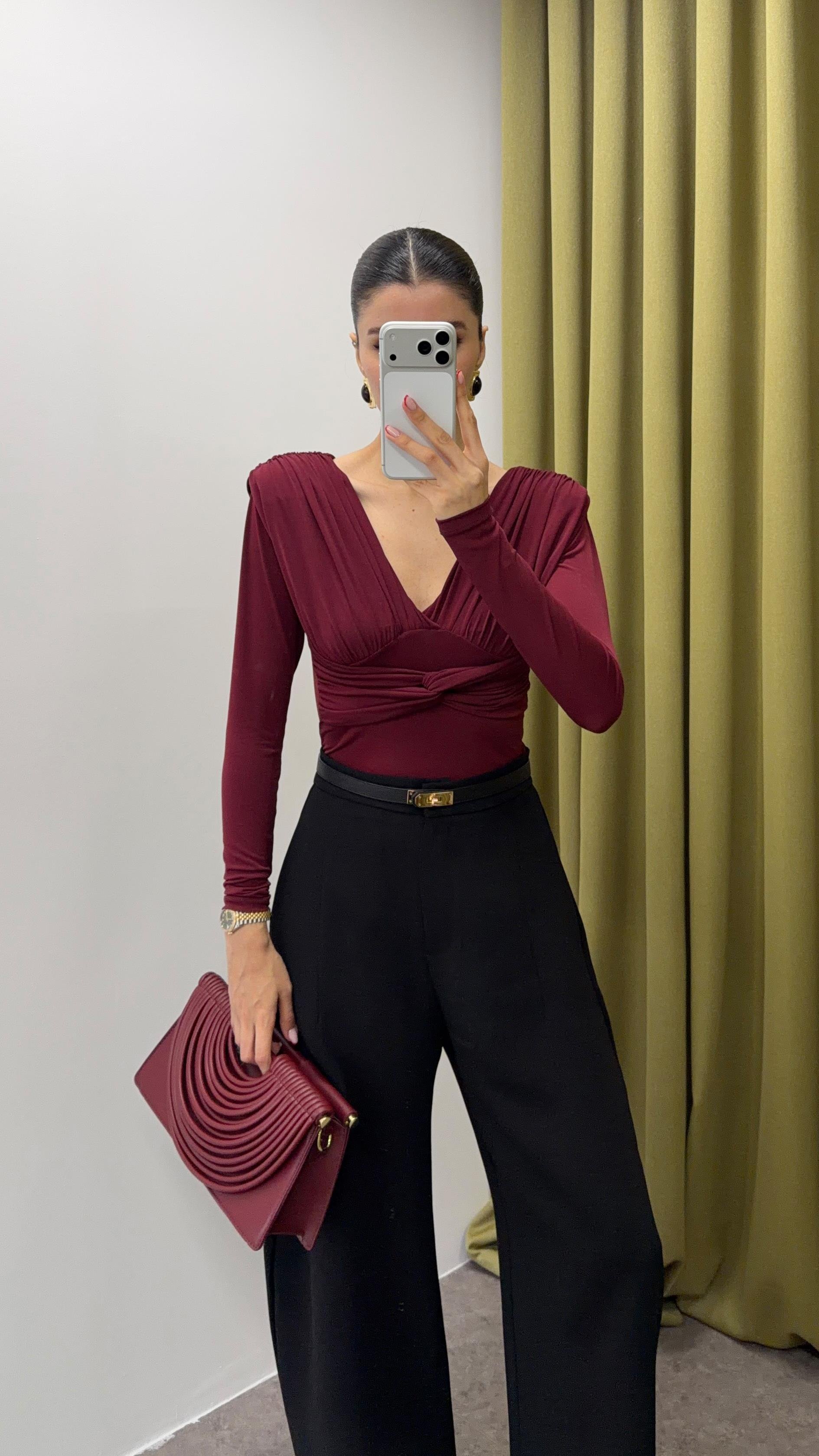 Ön Düğümlü Bordo Bluz