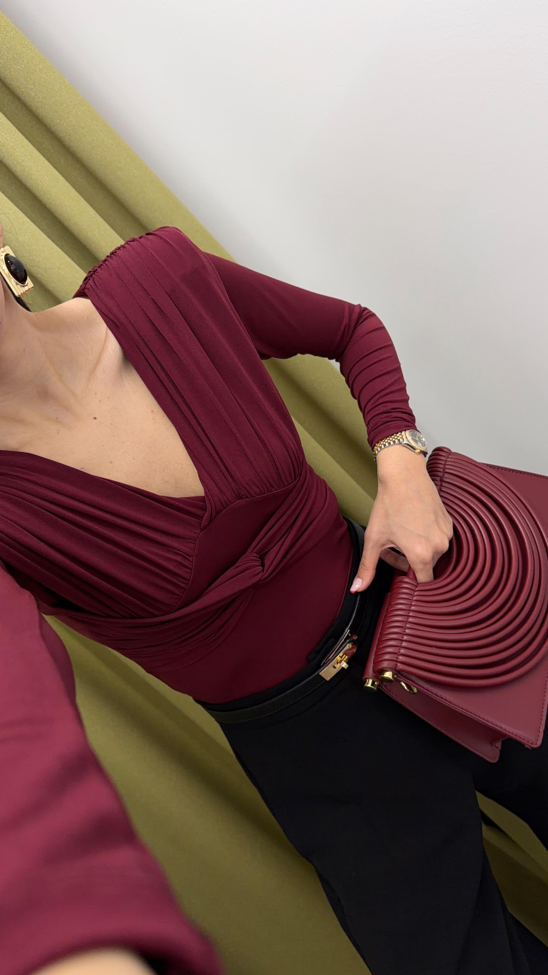 Ön Düğümlü Bordo Bluz