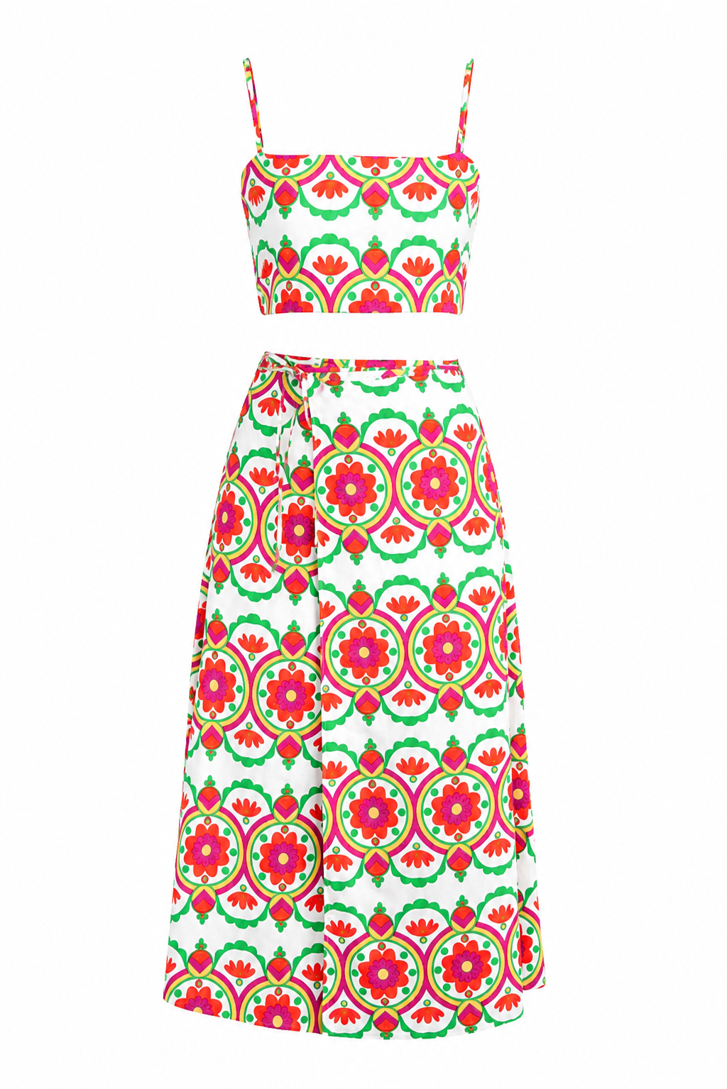 Oranj Desenli Crop-Etek Takım