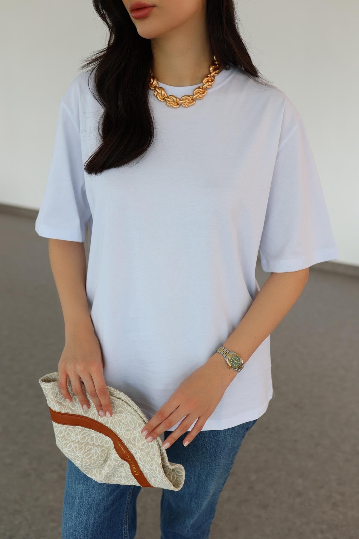 Oversize Basic Beyaz Tshirt