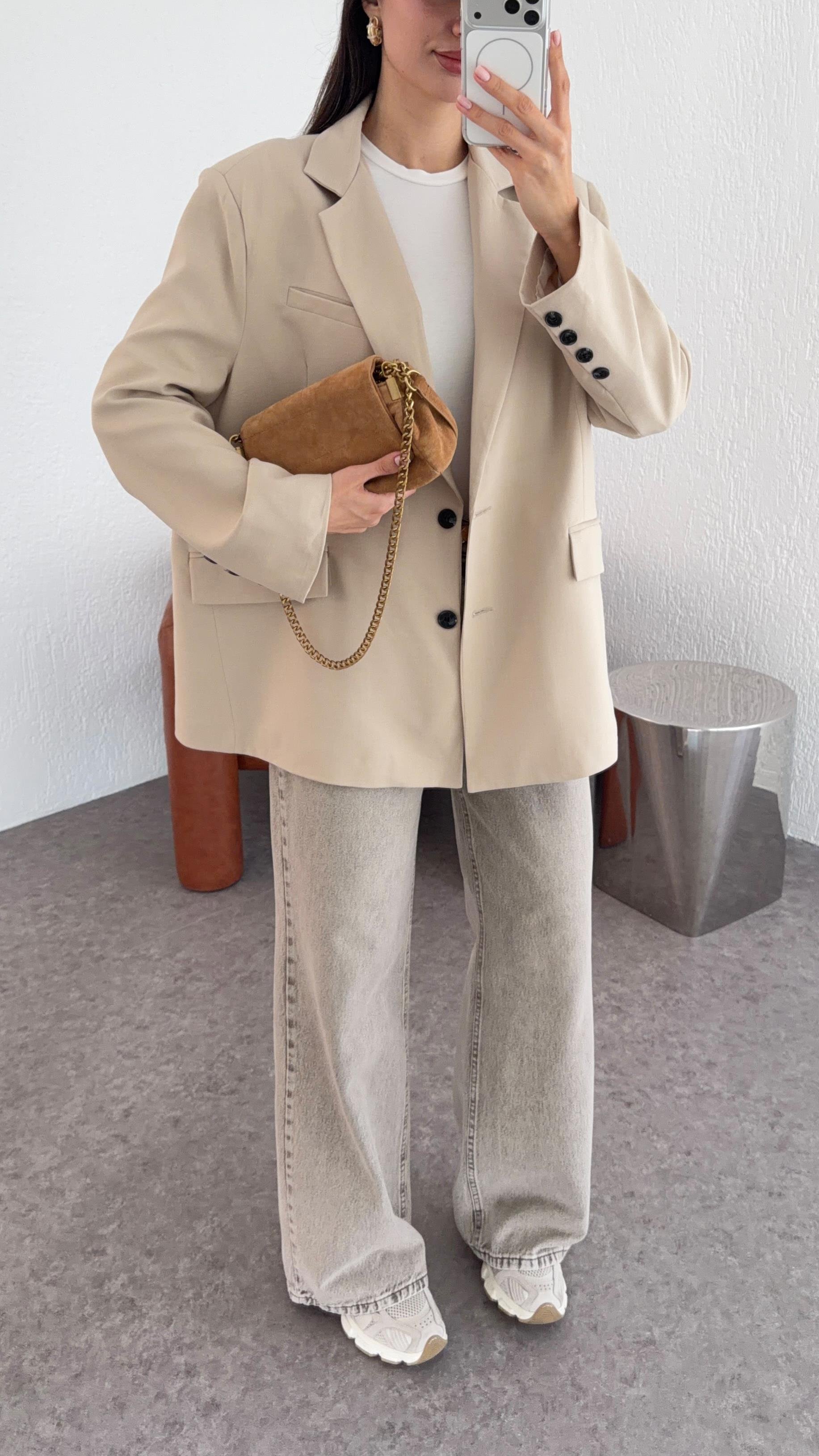 Oversize Krem Blazer