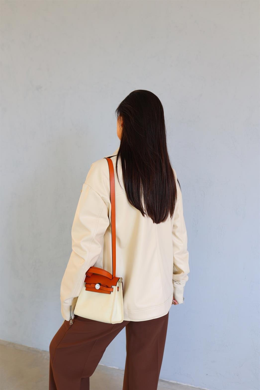 Oversize Krem Deri Ceket