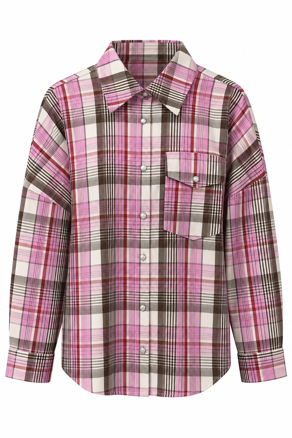 Oversize Pembe Ekose Desen Gömlek