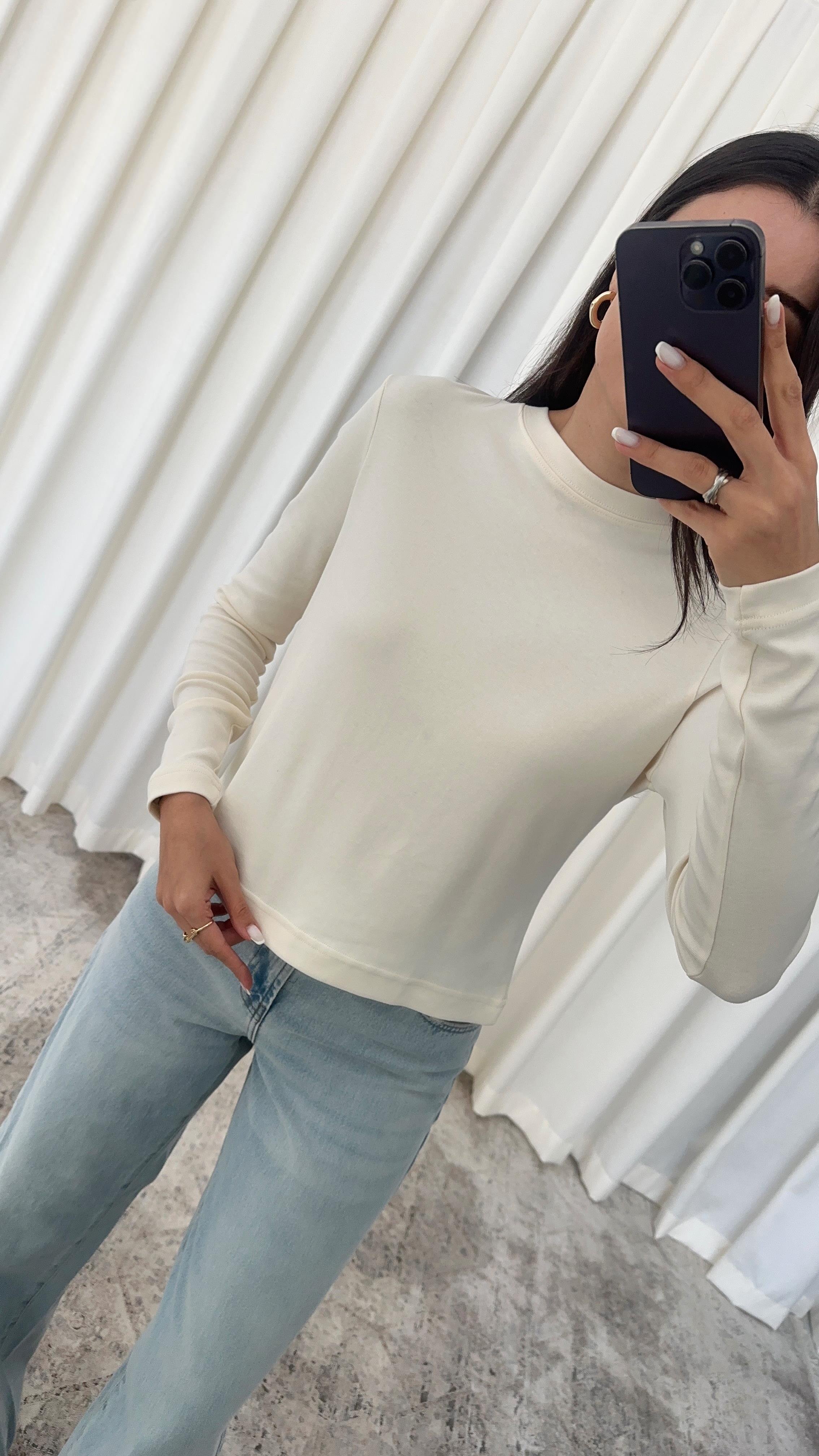 Pamuklu Basic Ekru Tshirt