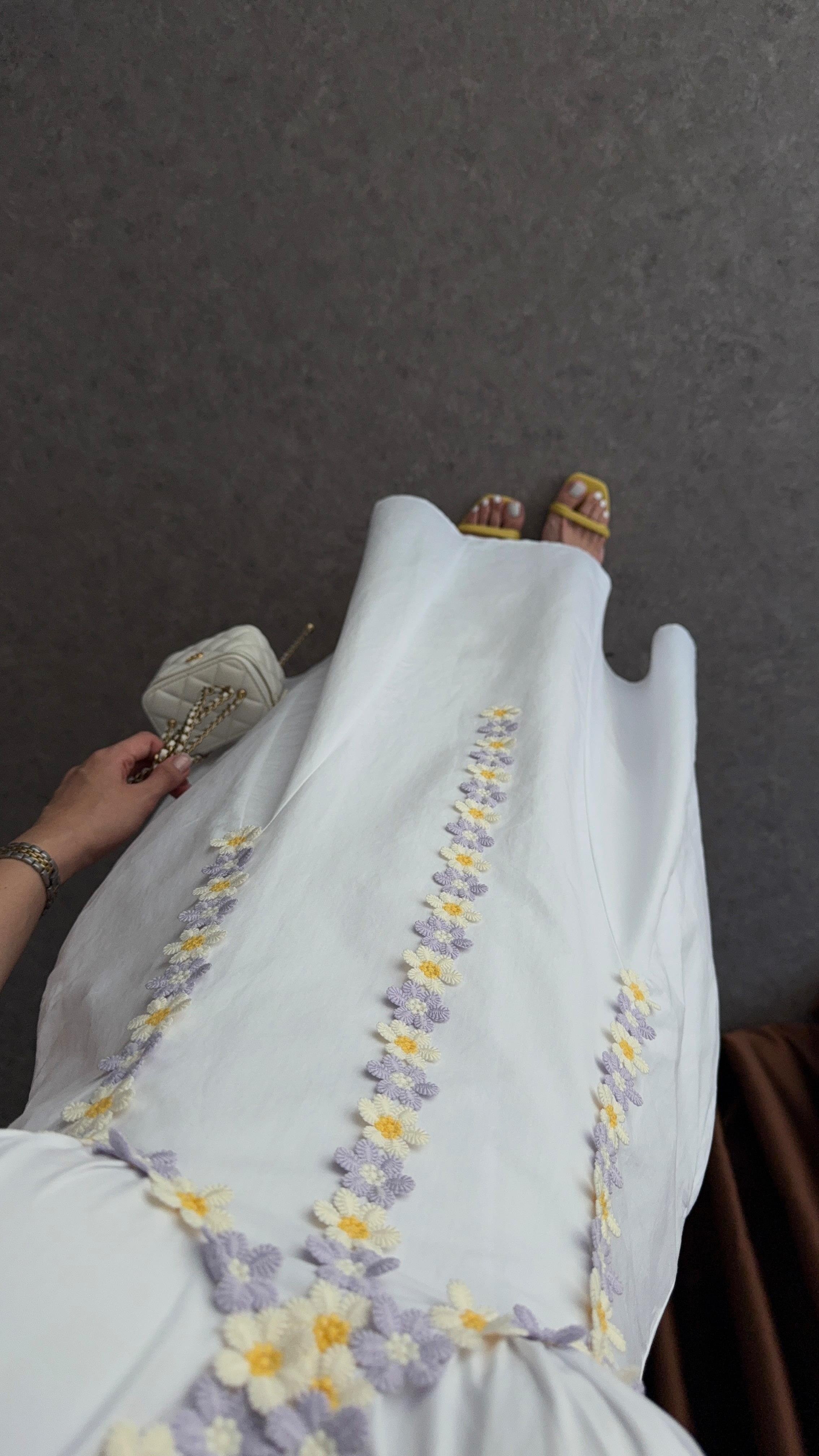 Papatyalı Poplin Beyaz Elbise