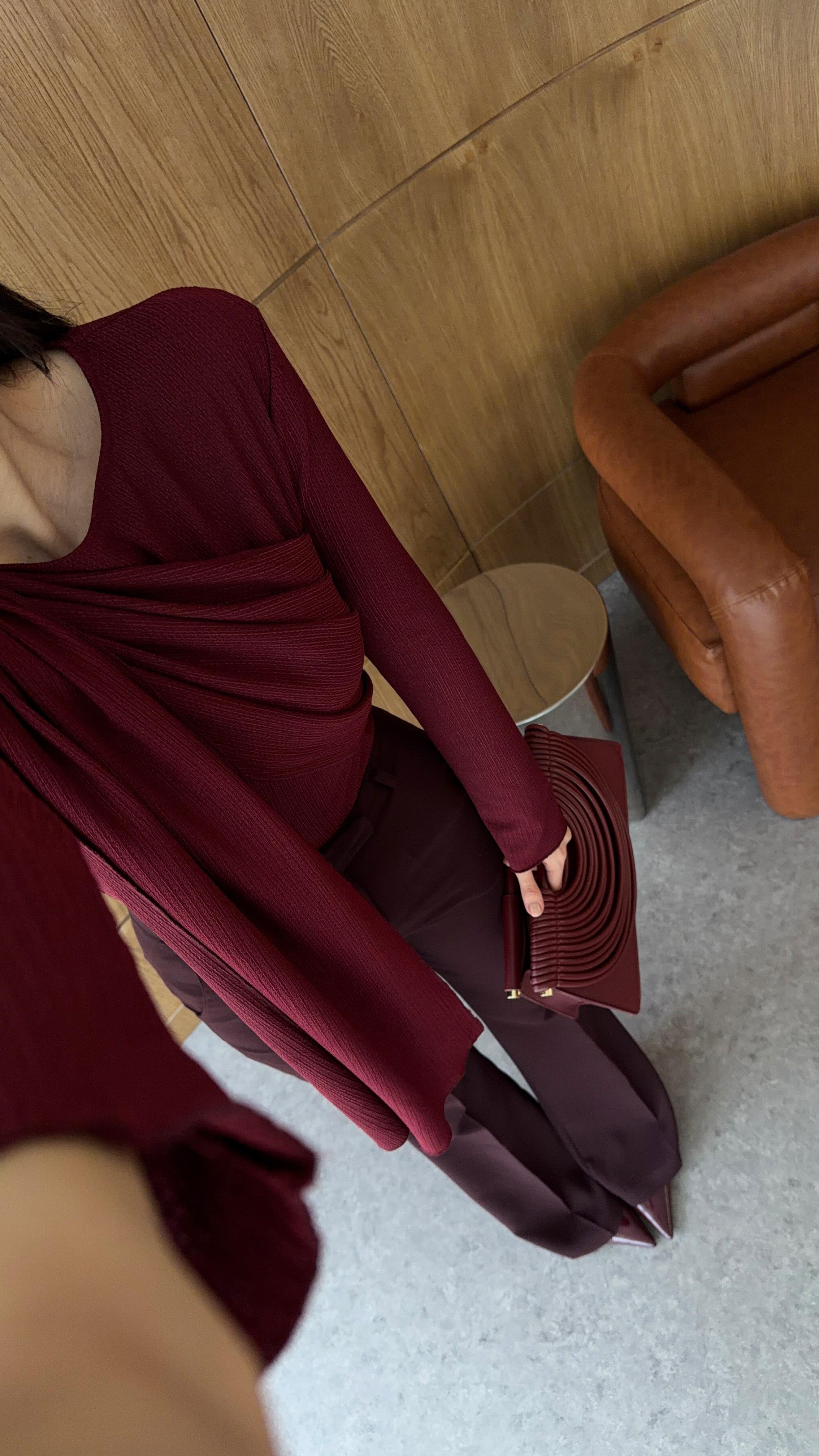 Parça Detaylı Bordo Bluz