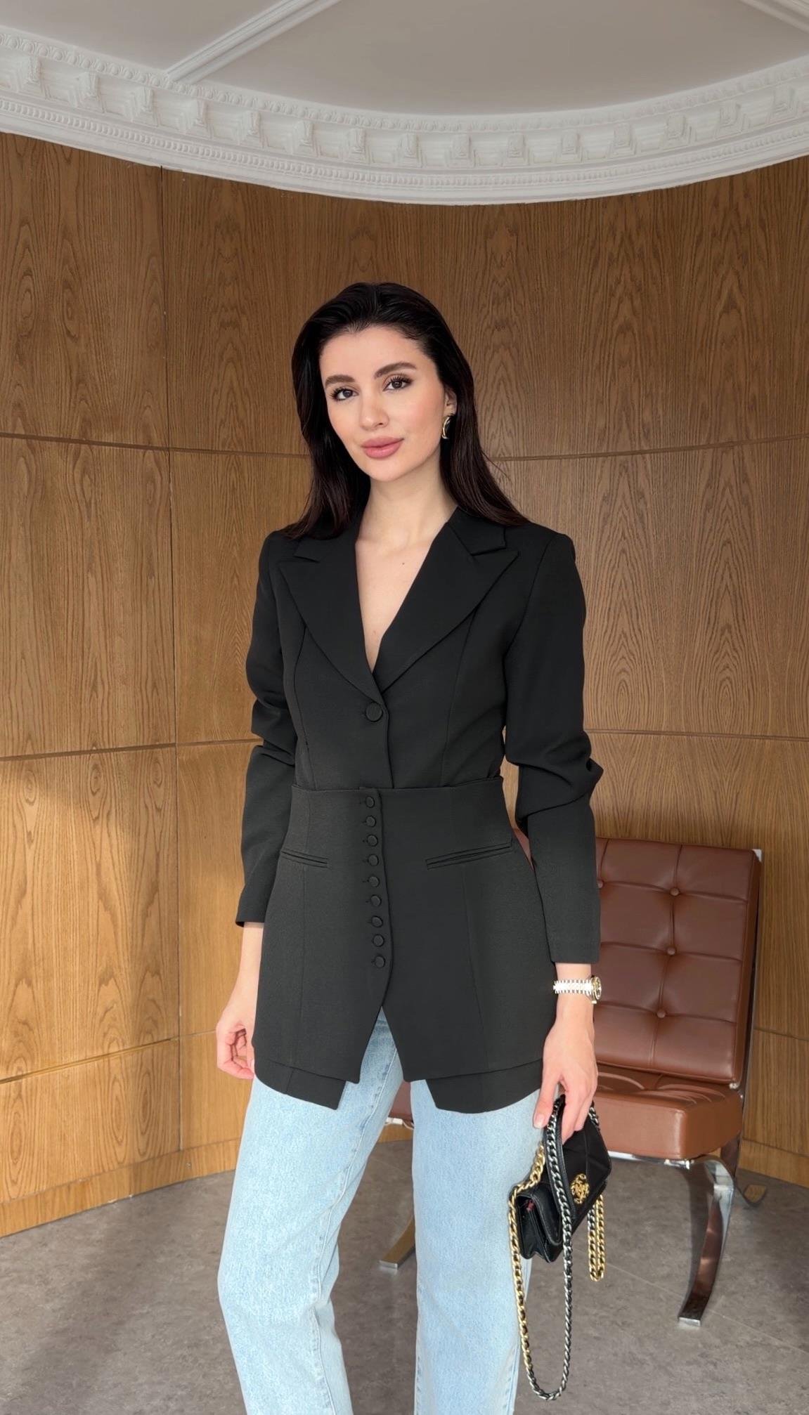 Parçalı Siyah Premium Ceket