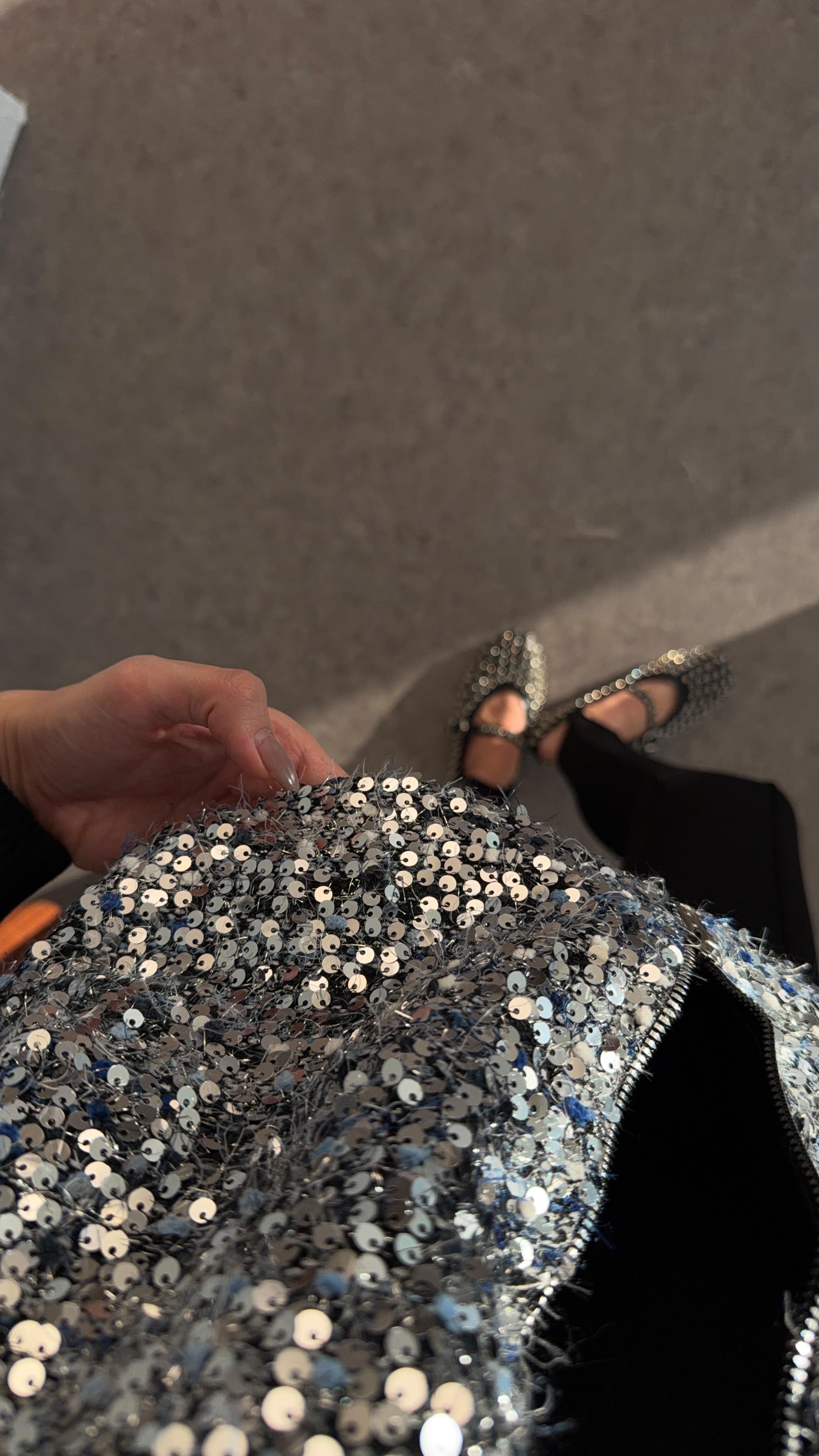 Payetli Gümüş Ceket