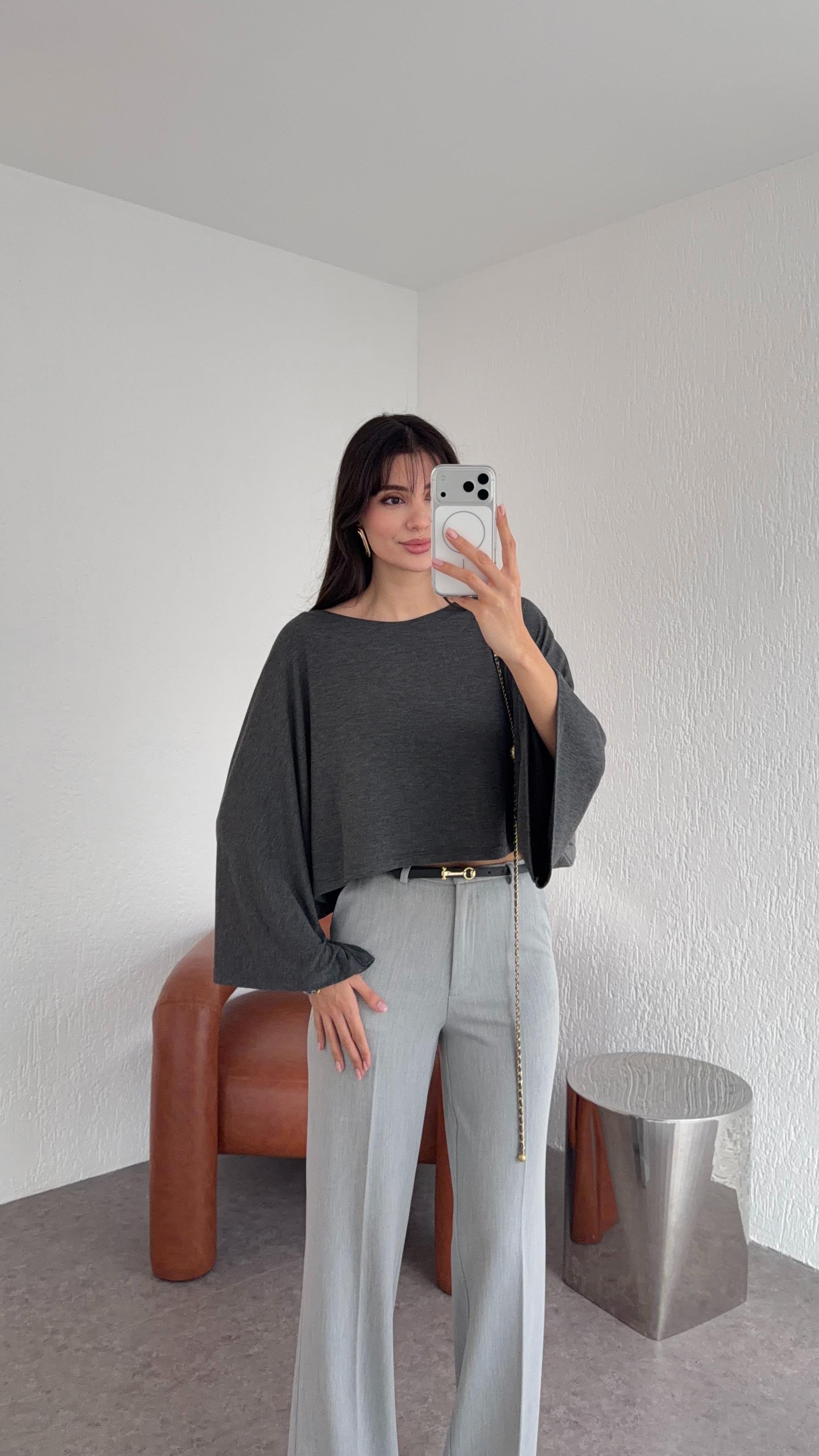 Pelerinli Basic Antrasit Bluz