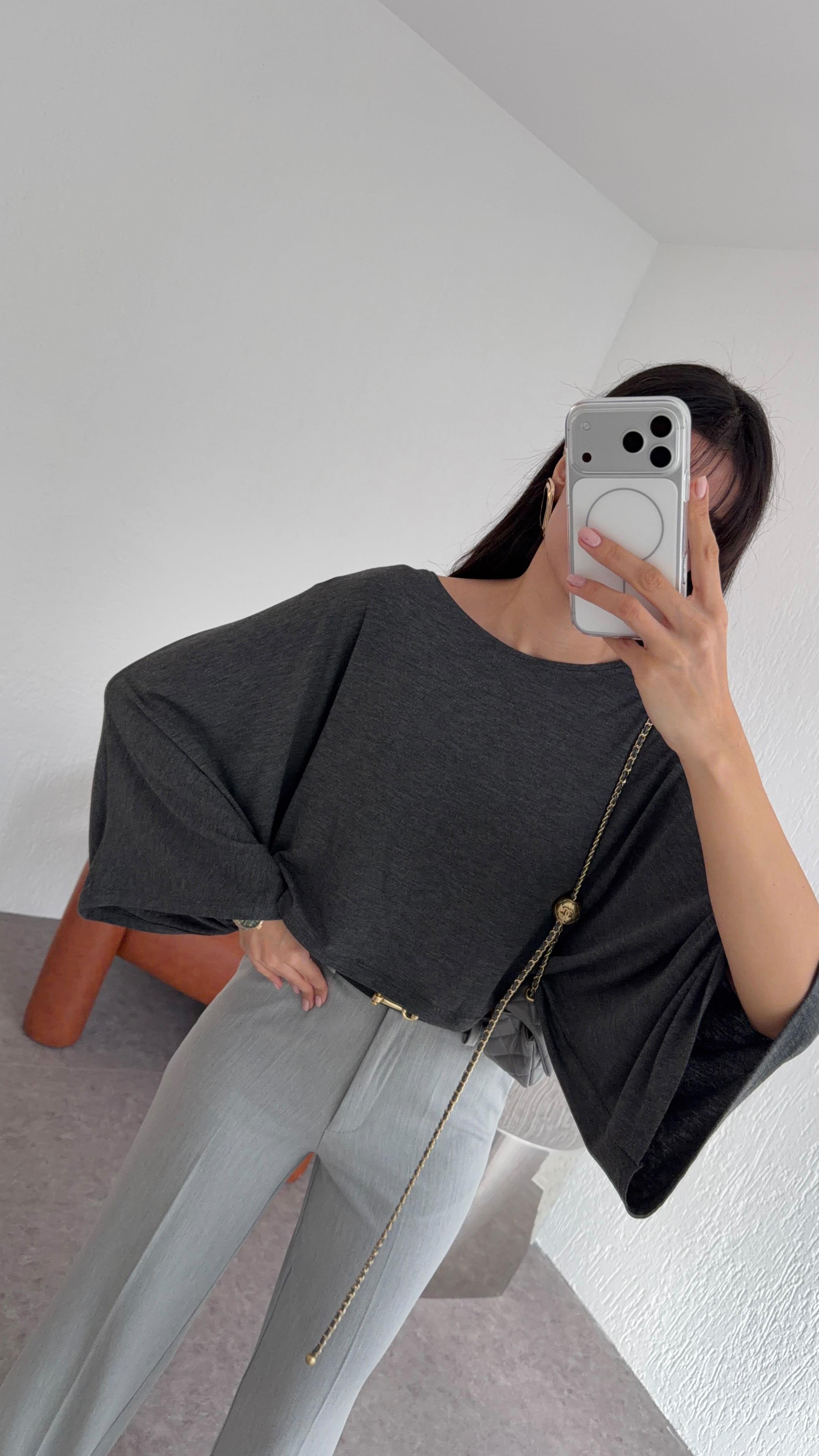 Pelerinli Basic Antrasit Bluz