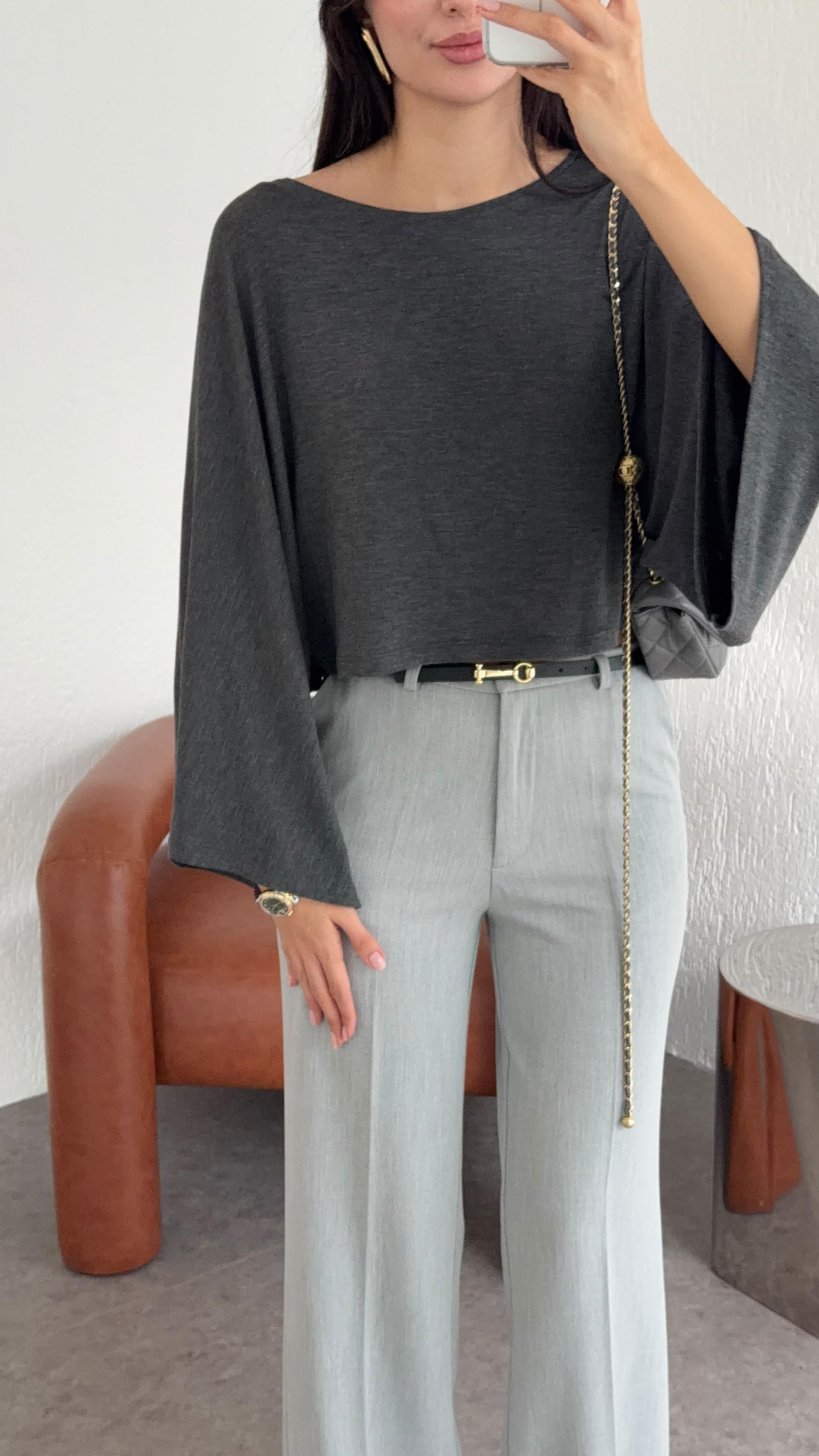 Pelerinli Basic Antrasit Bluz